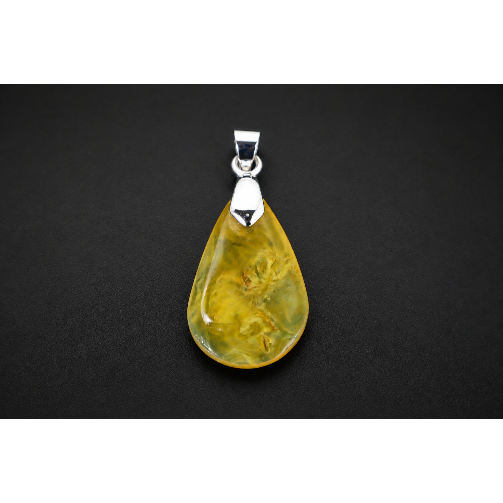 Clear deep yellow Natural Dominican Amber teardrop 925 Sterling Pendant 39 mm – photo 5
