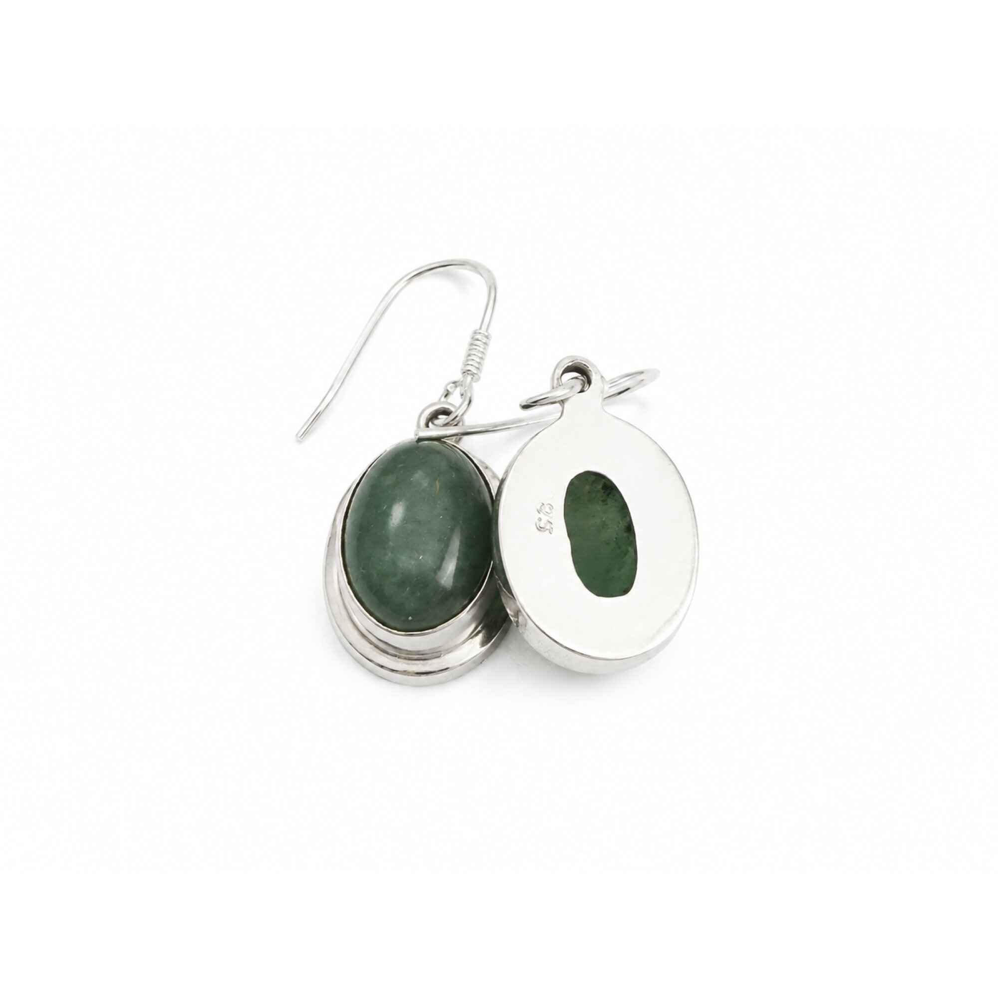 Translucent olive green Natural jade oval 925 Sterling Silver Earrings 34 mm – photo 2