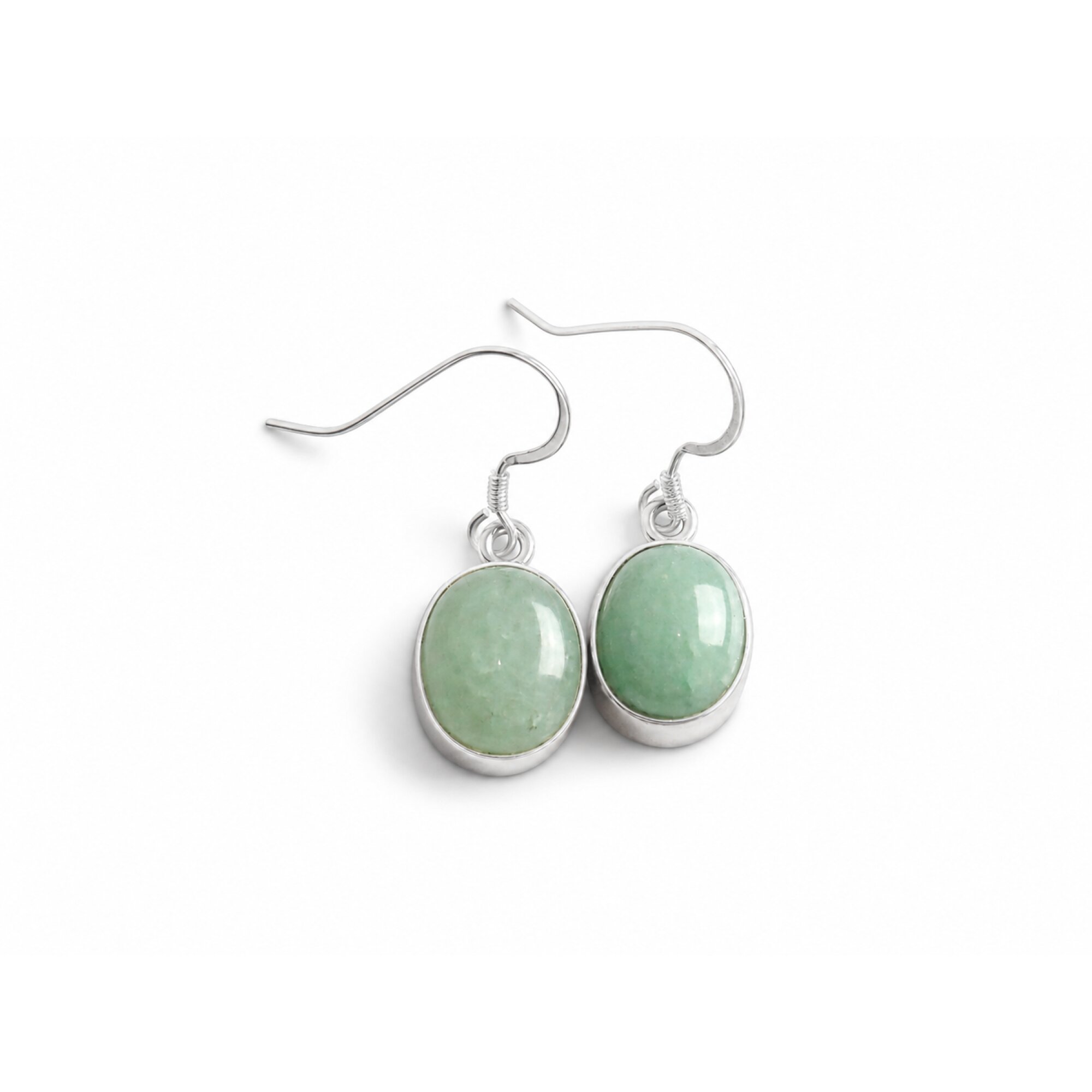 Translucent olive green Natural jade oval 925 Sterling Silver Earrings 30 mm – photo 4