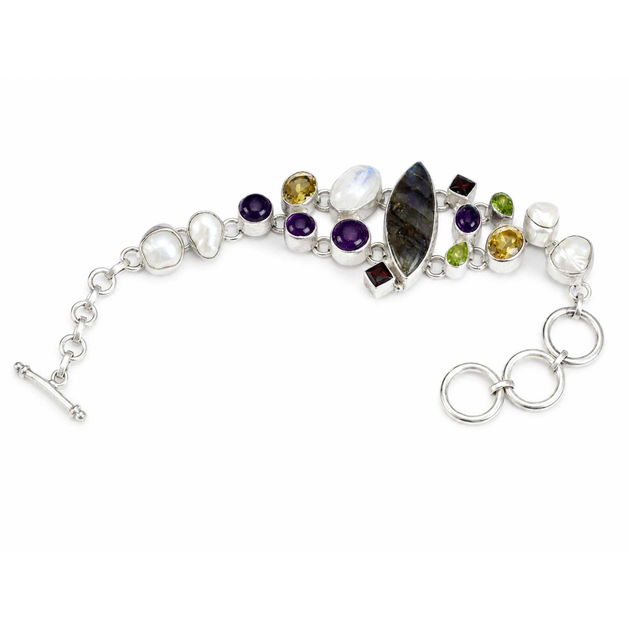 Translucent white purple yellow silver Natural Moonstone amethyst Bracelet 165 mm – photo 3