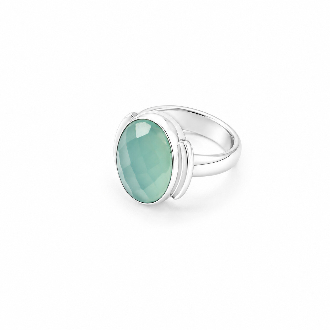 Rare Quality Light Green Chalcedony 925 Sterling Silver Oval Ring US#5 1/2