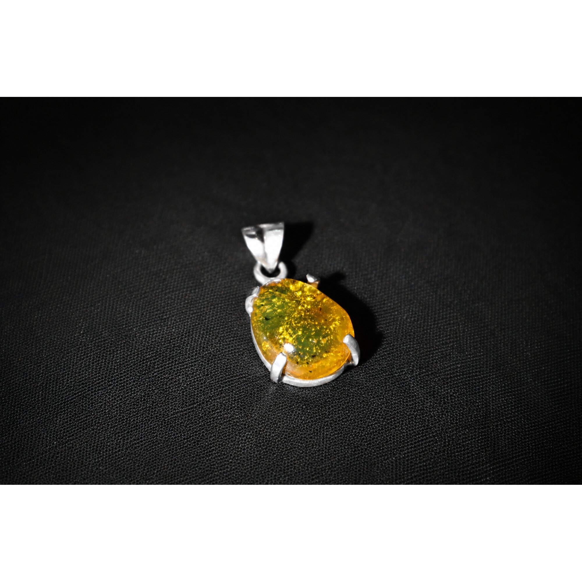 Clear light blue Natural Dominican Amber oval 925 Sterling Silver Pendant 28 mm – photo 3