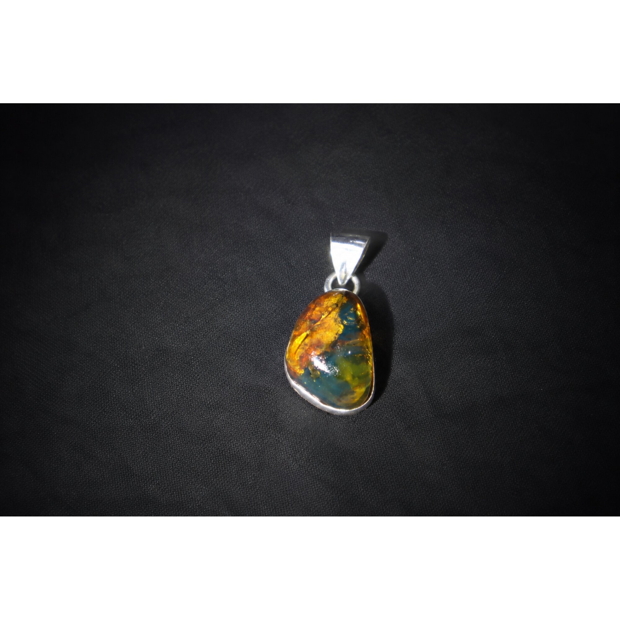 Clear cognac blue Natural Dominican Amber drop 925 Sterling Silver Pendant 25 mm – photo 2