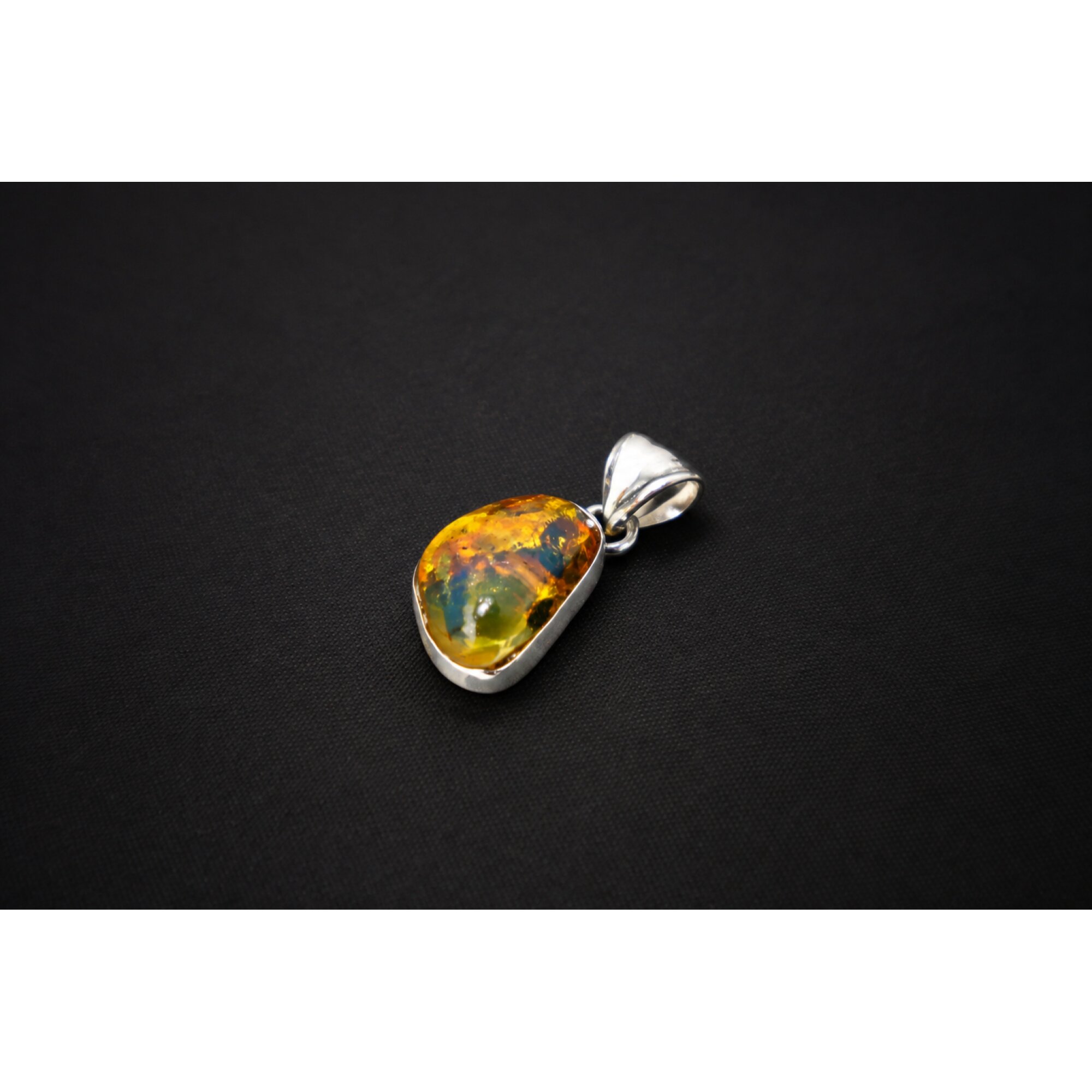 Clear cognac blue Natural Dominican Amber drop 925 Sterling Silver Pendant 25 mm – photo 6
