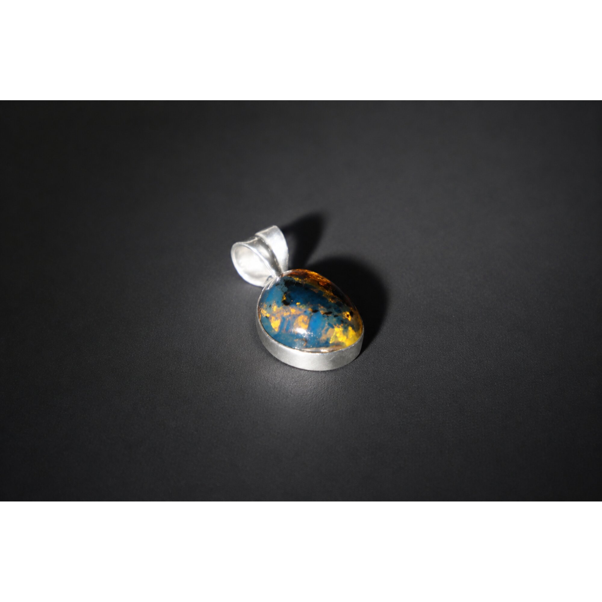 Translucent deep blue Natural Dominican Amber oval 925 Sterling Pendant 24 mm – photo 2