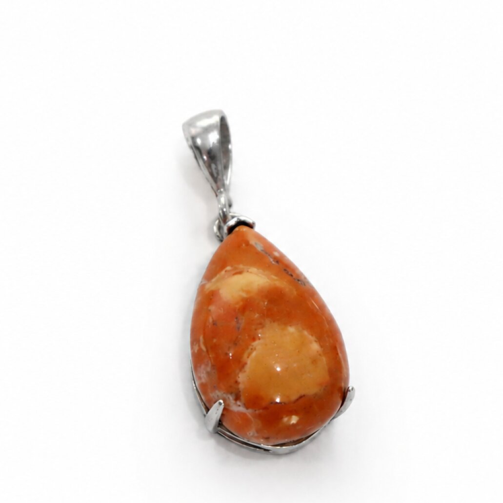 Opaque orange red Jasper teardrop 925 Sterling Silver Pendant 34 mm