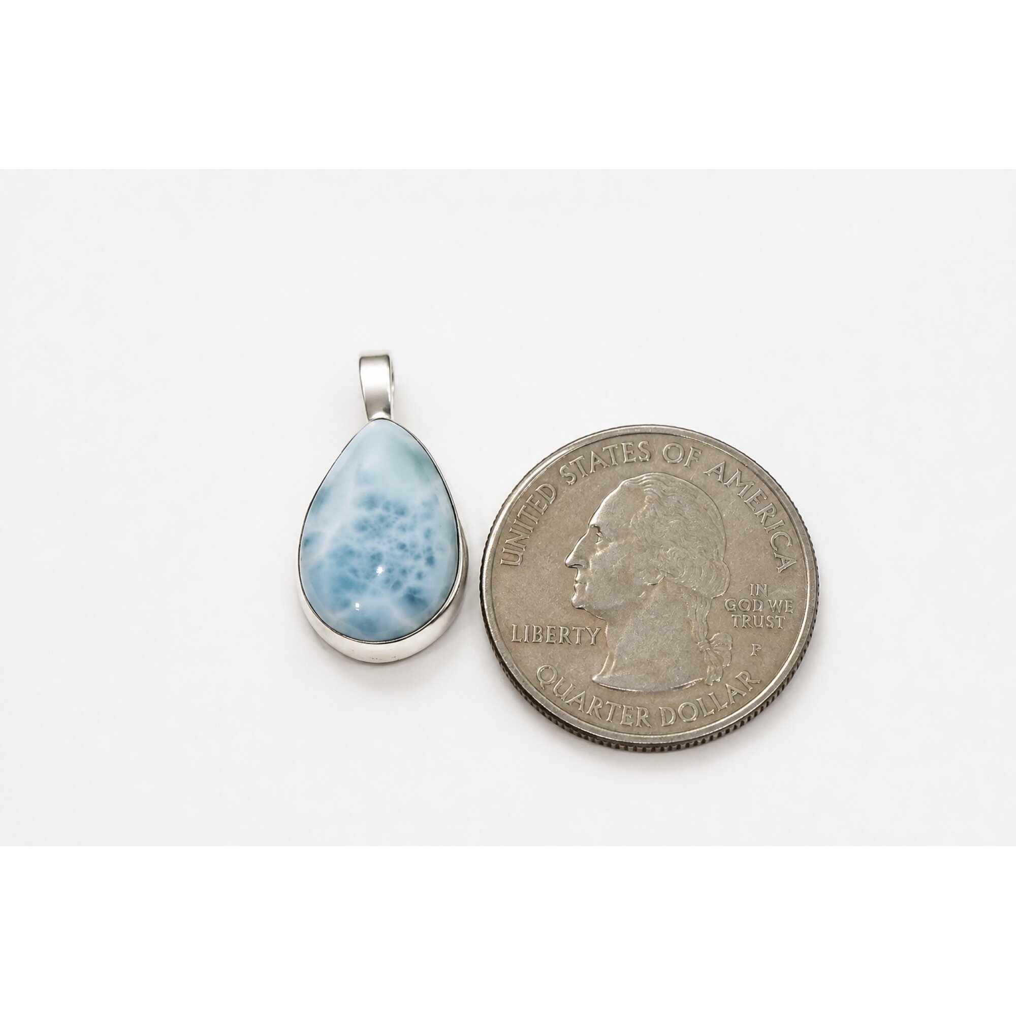 light blue Natural Dominican Larimar teardrop 925 Sterling Silver Pendant 24 mm – photo 4
