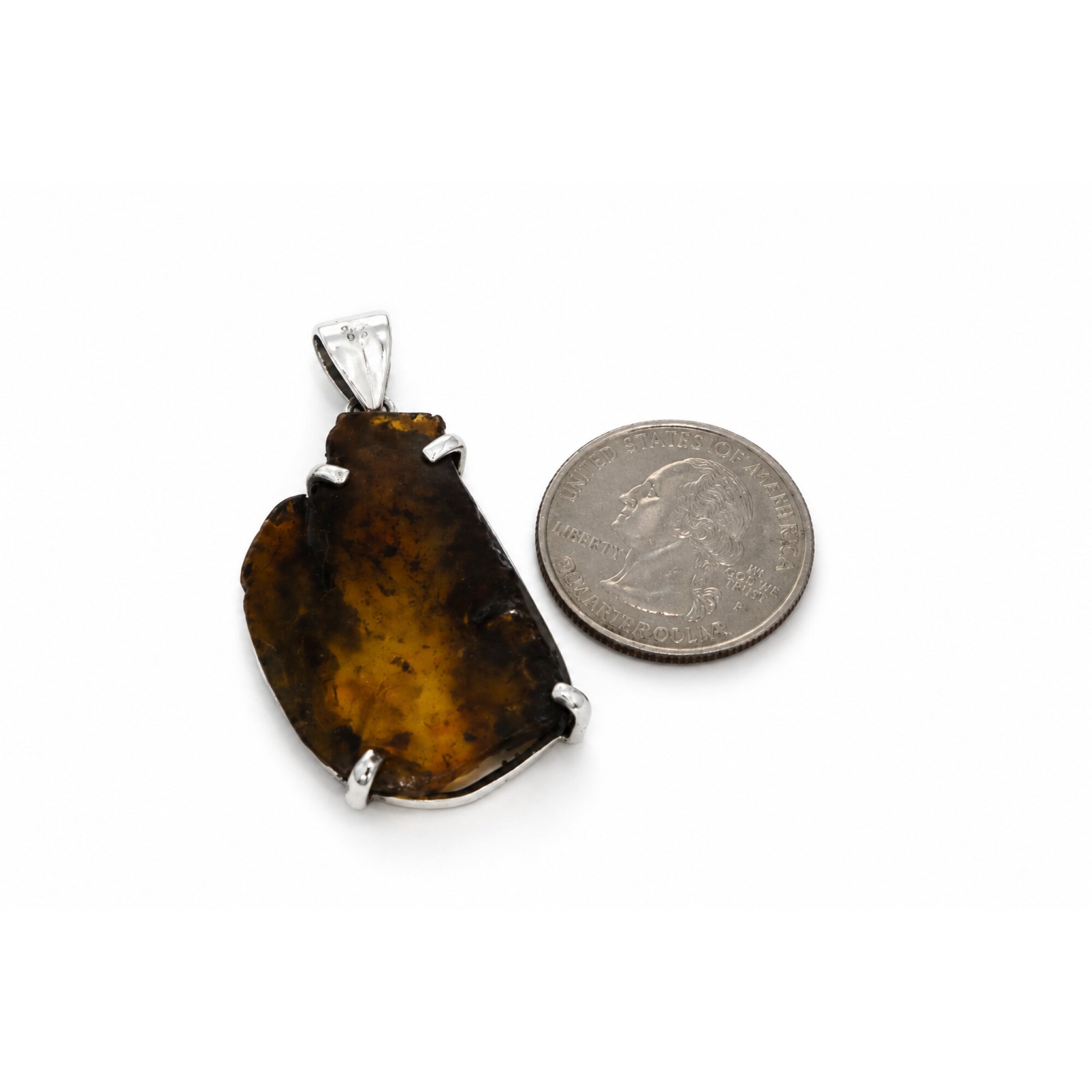 Translucent yellow orange Natural Dominican Amber slice 925 Pendant 48 mm – photo 4