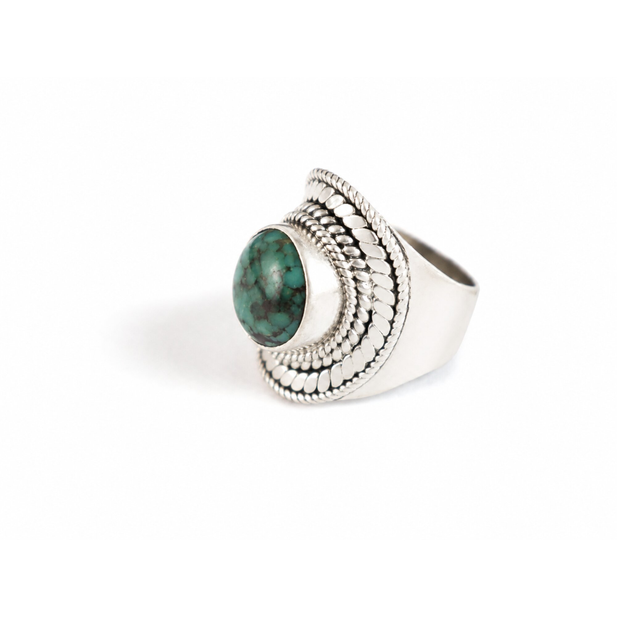 black green Turquoise round 925 Sterling Silver Ring Size 7.75 – photo 2