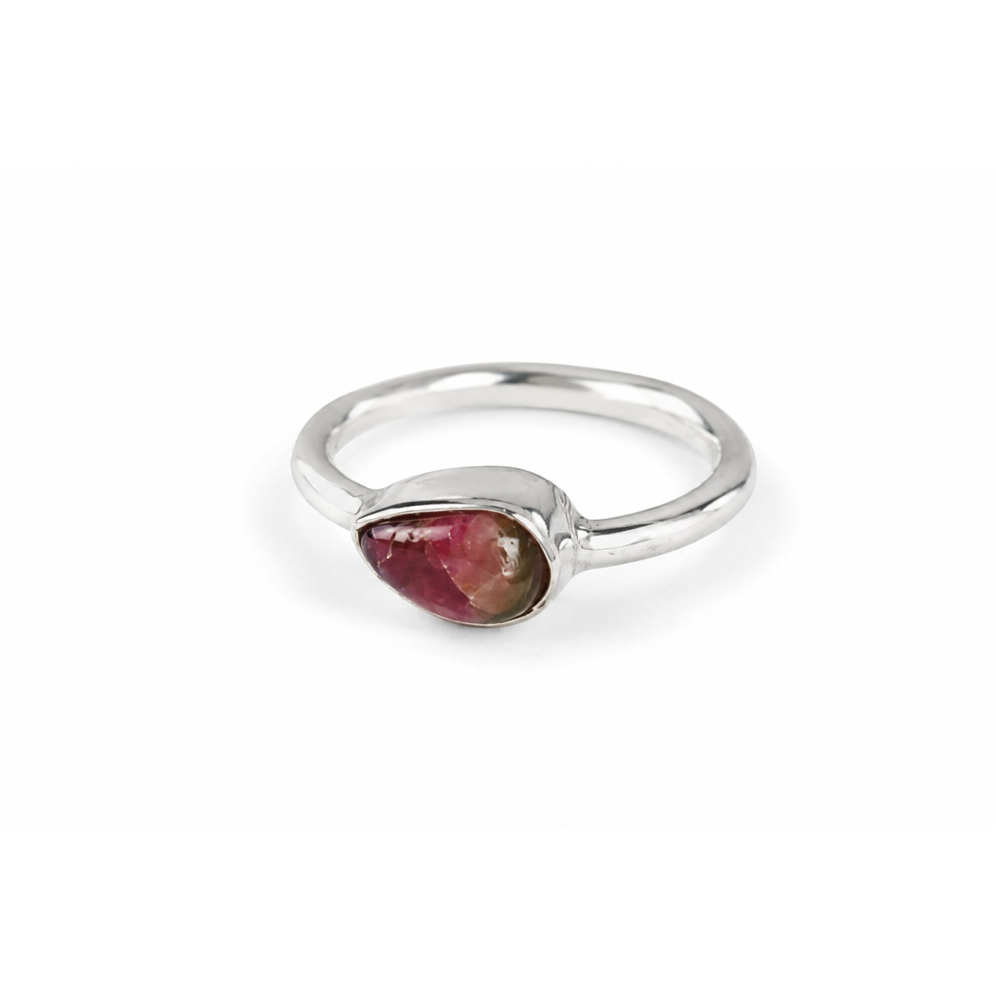 Translucent pink brown Watermelon Tourmaline teardrop 925 Ring Size 8.75 – photo 3