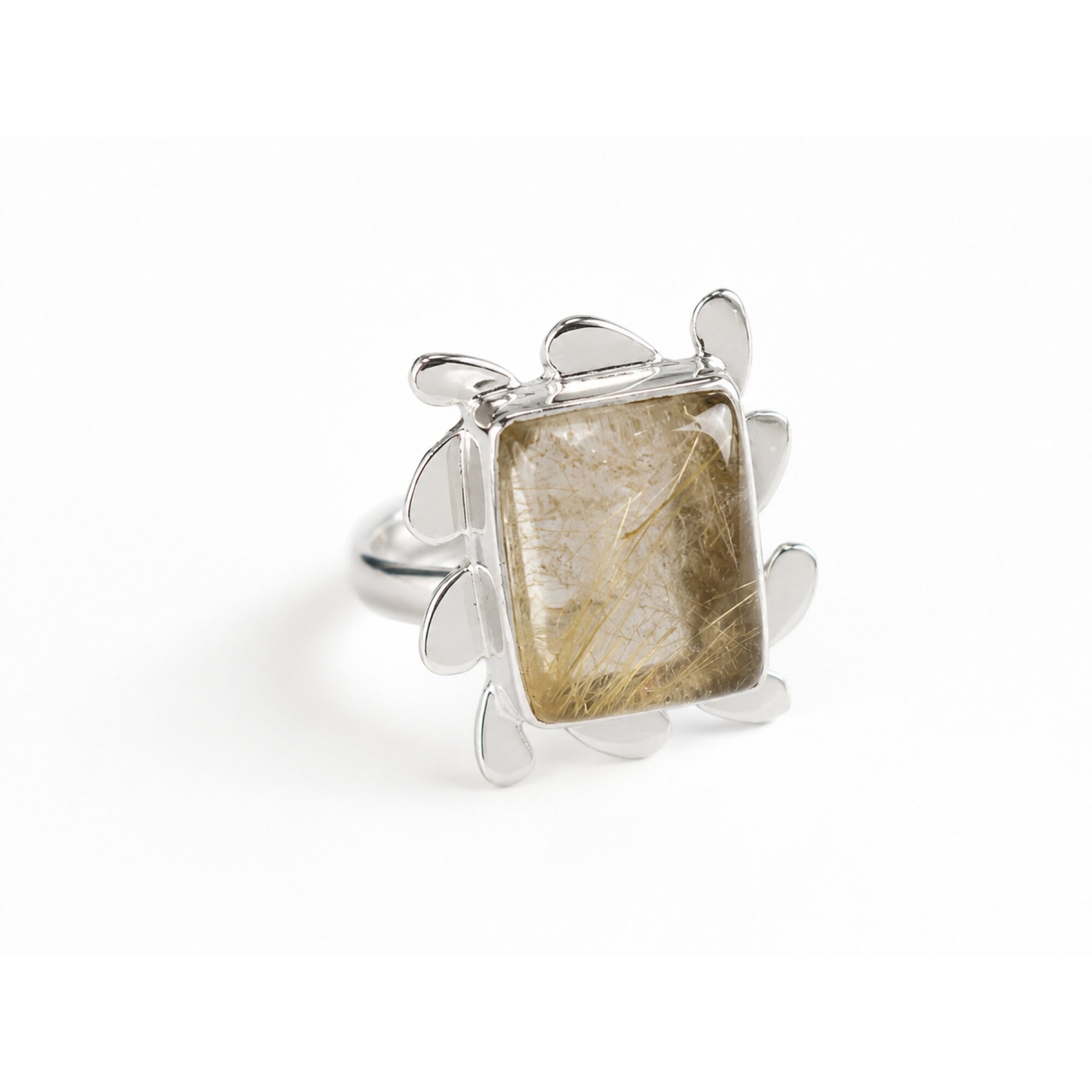 Clear yellow brown Natural Rutilated Quartz rectangular 925 Ring Size 7.00 – photo 2