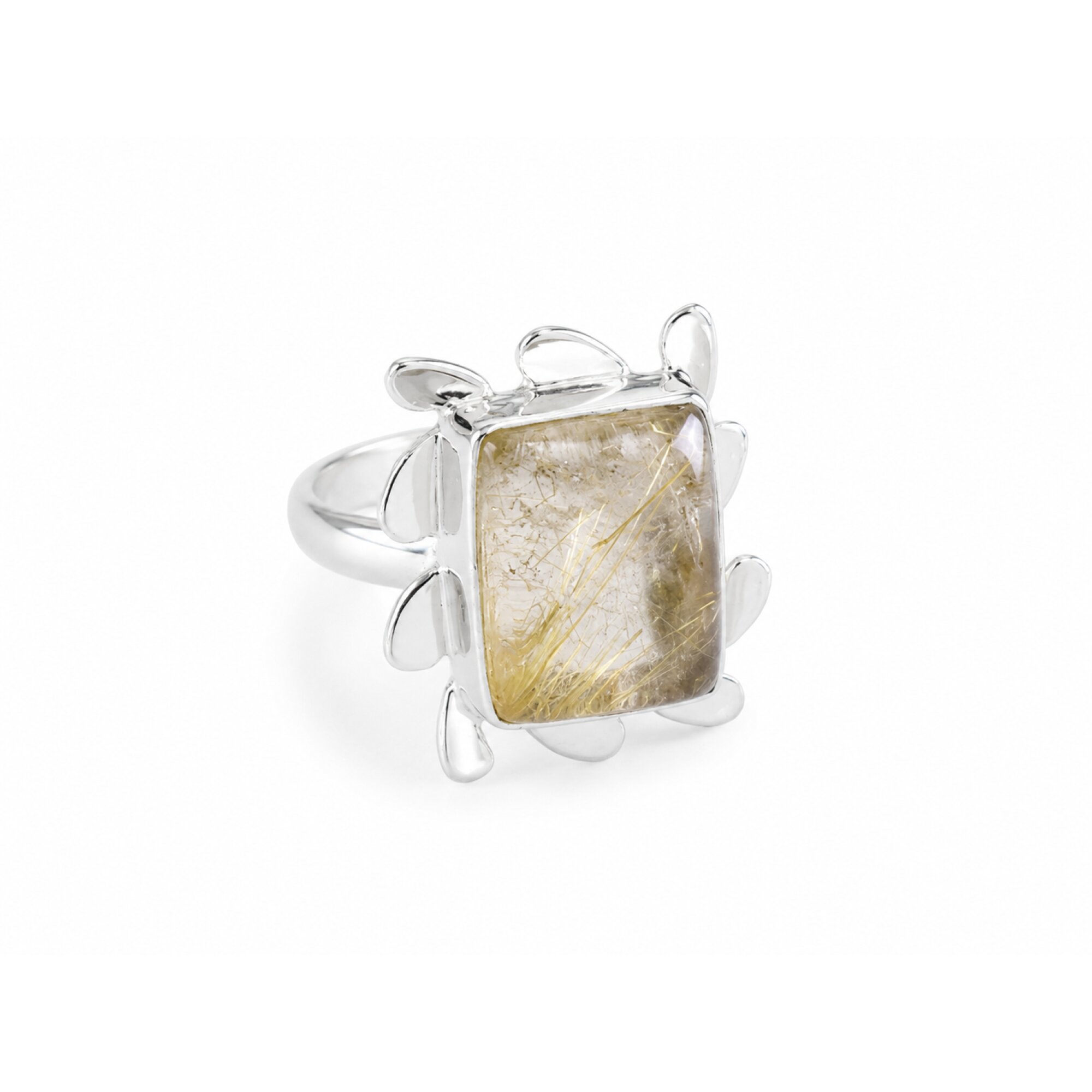 Clear yellow brown Natural Rutilated Quartz rectangular 925 Ring Size 7.00 – photo 5