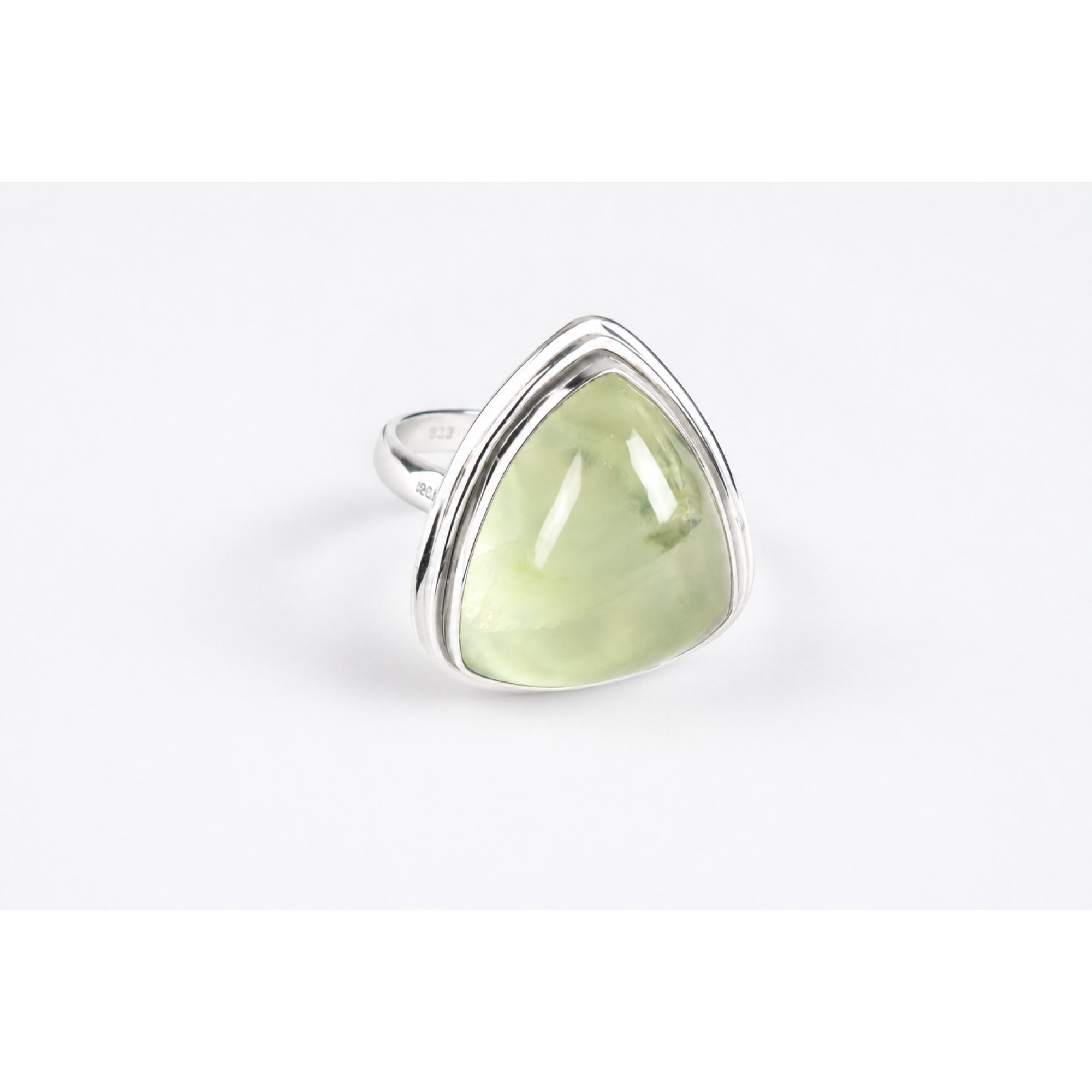 Clear light green Prehnite triangular 925 Sterling Silver Ring Size 7.00 – photo 4