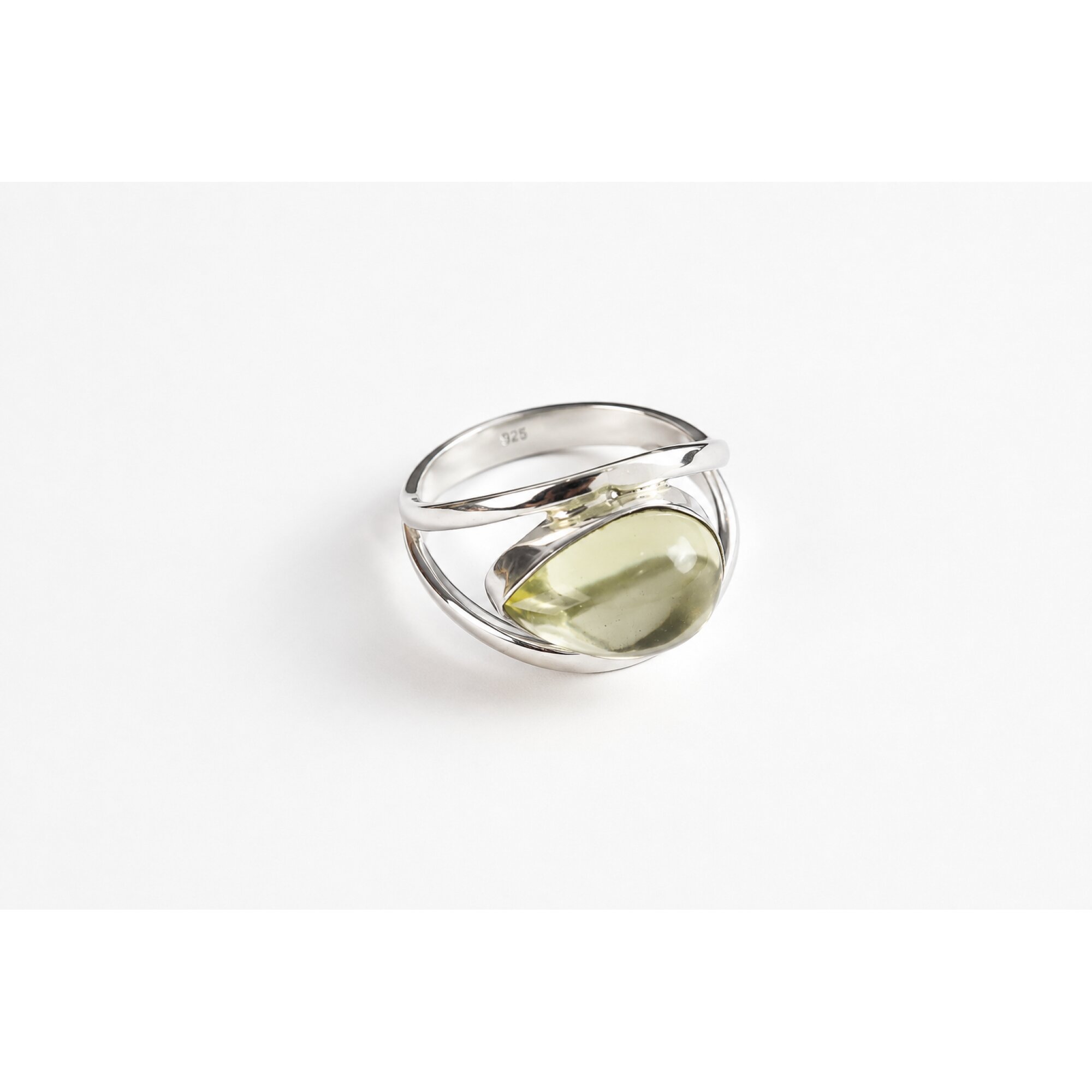 Clear light green Prehnite teardrop 925 Sterling Silver Ring Size 7.75 – photo 6