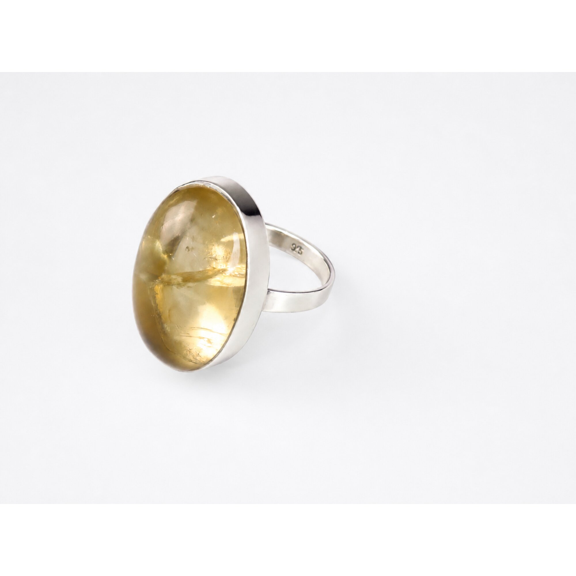 Clear yellow Natural Citrine oval 925 Sterling Silver Ring Size 7.25 – photo 2
