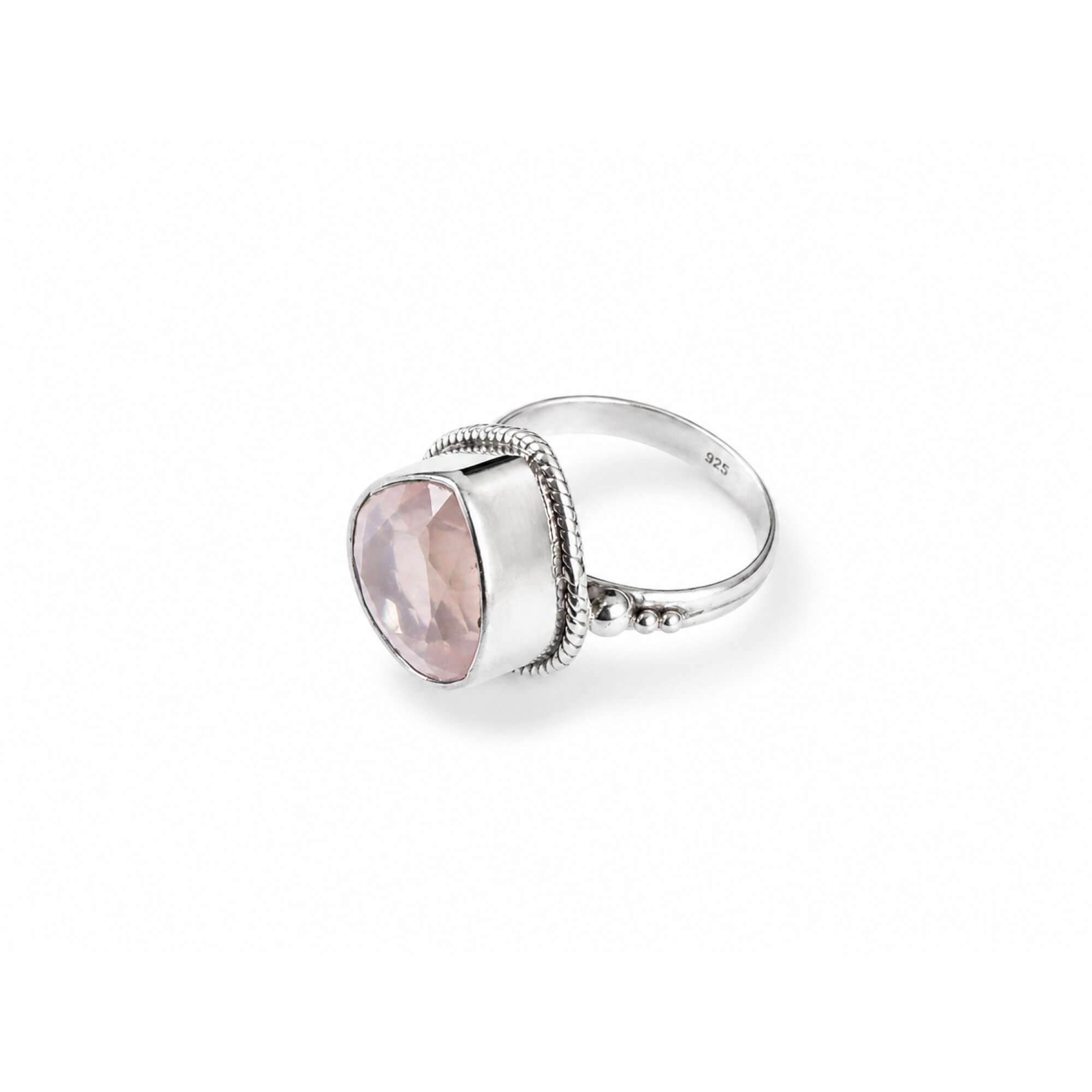 Clear pink Natural Rose Quartz triangle 925 Sterling Silver Ring Size 8.50 – photo 5