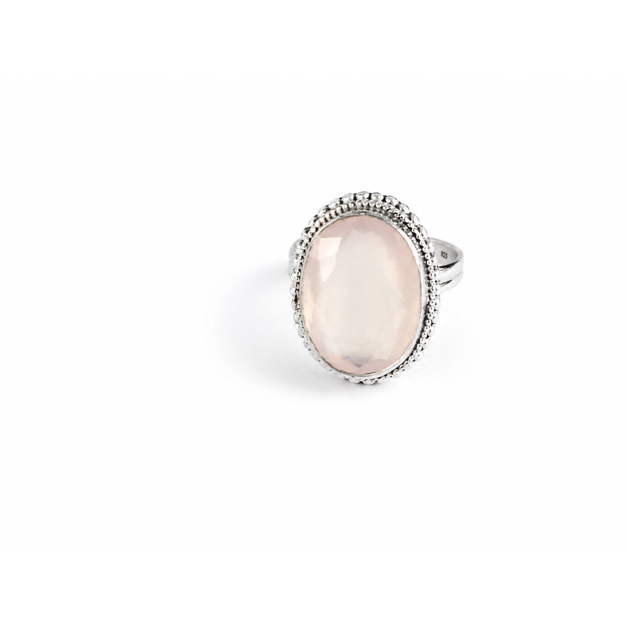 Clear pink Natural Rose Quartz oval 925 Sterling Silver Ring Size 8.50 – photo 3