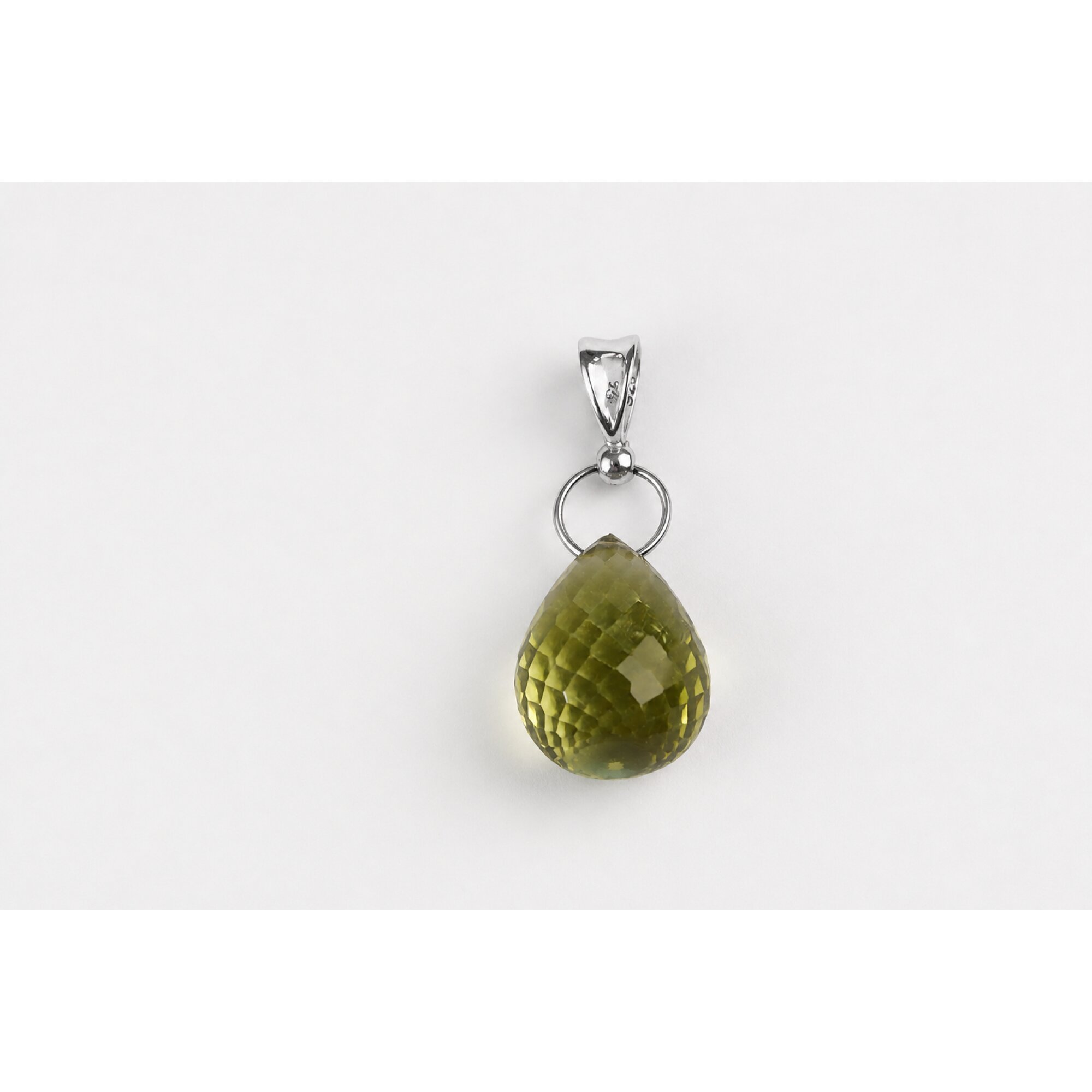 Clear lemon yellow Natural Quartz drop 925 Sterling Silver Pendant 32 mm – photo 2