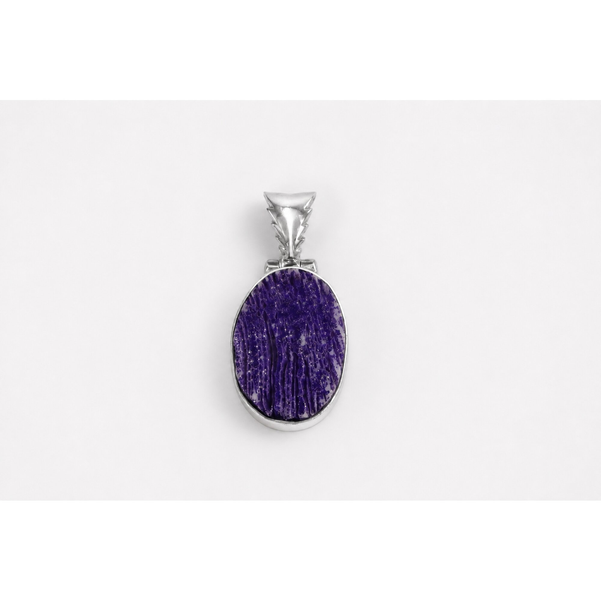 violet Purple Charoite oval 925 Sterling Silver Pendant 38 mm – photo 7