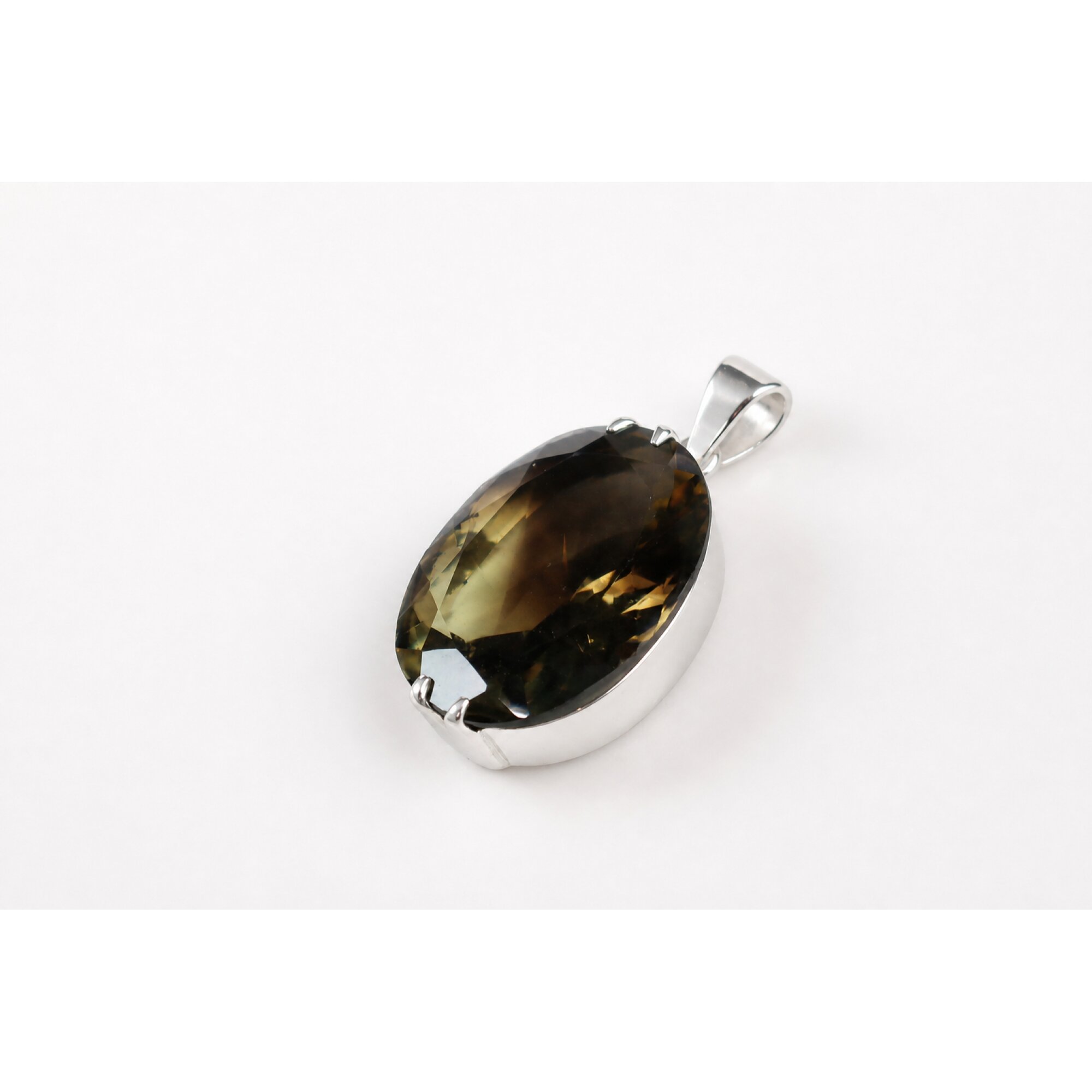 Clear green Natural Smoky quartz 925 Sterling Silver Pendant 41 mm – photo 3