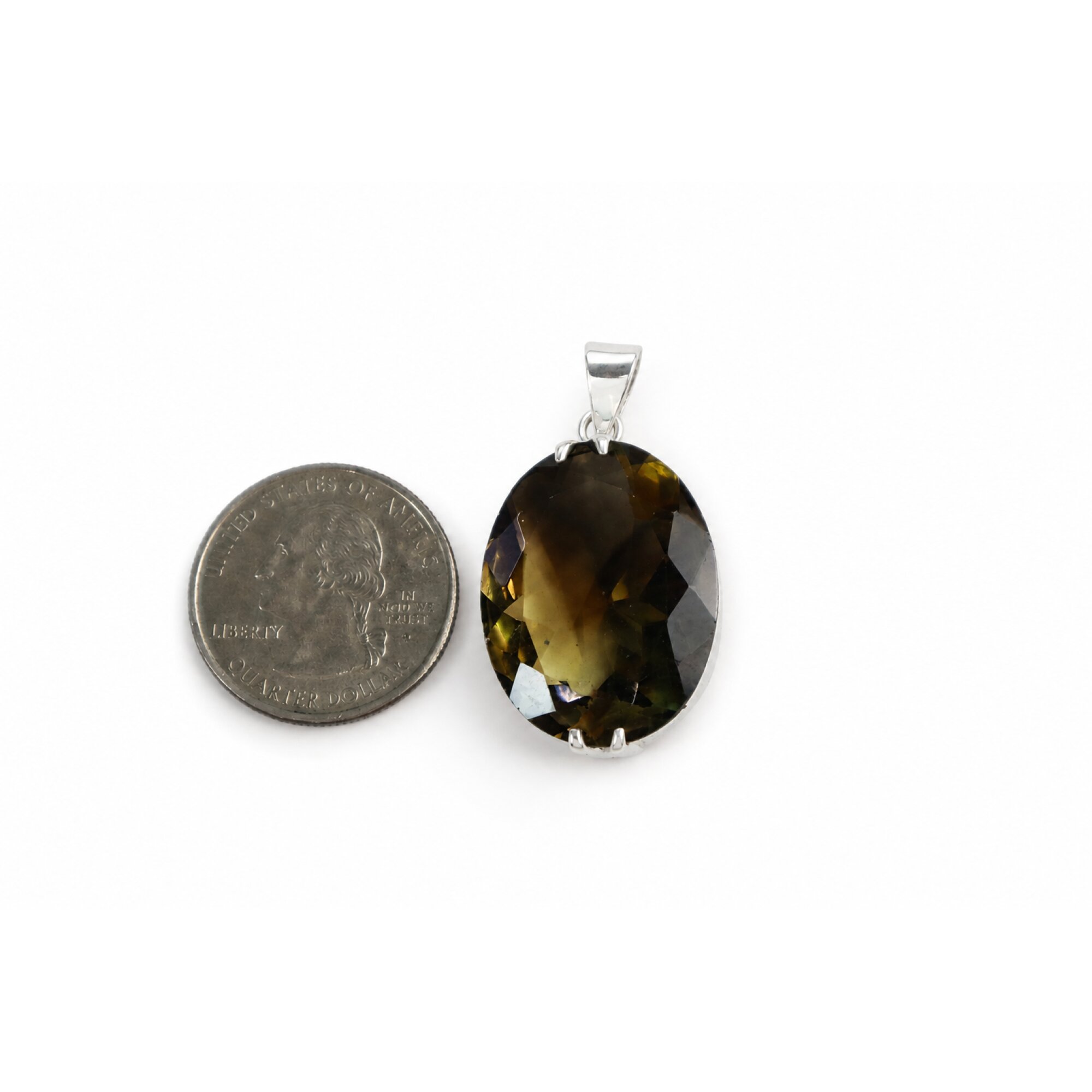 Clear green Natural Smoky quartz 925 Sterling Silver Pendant 41 mm – photo 5