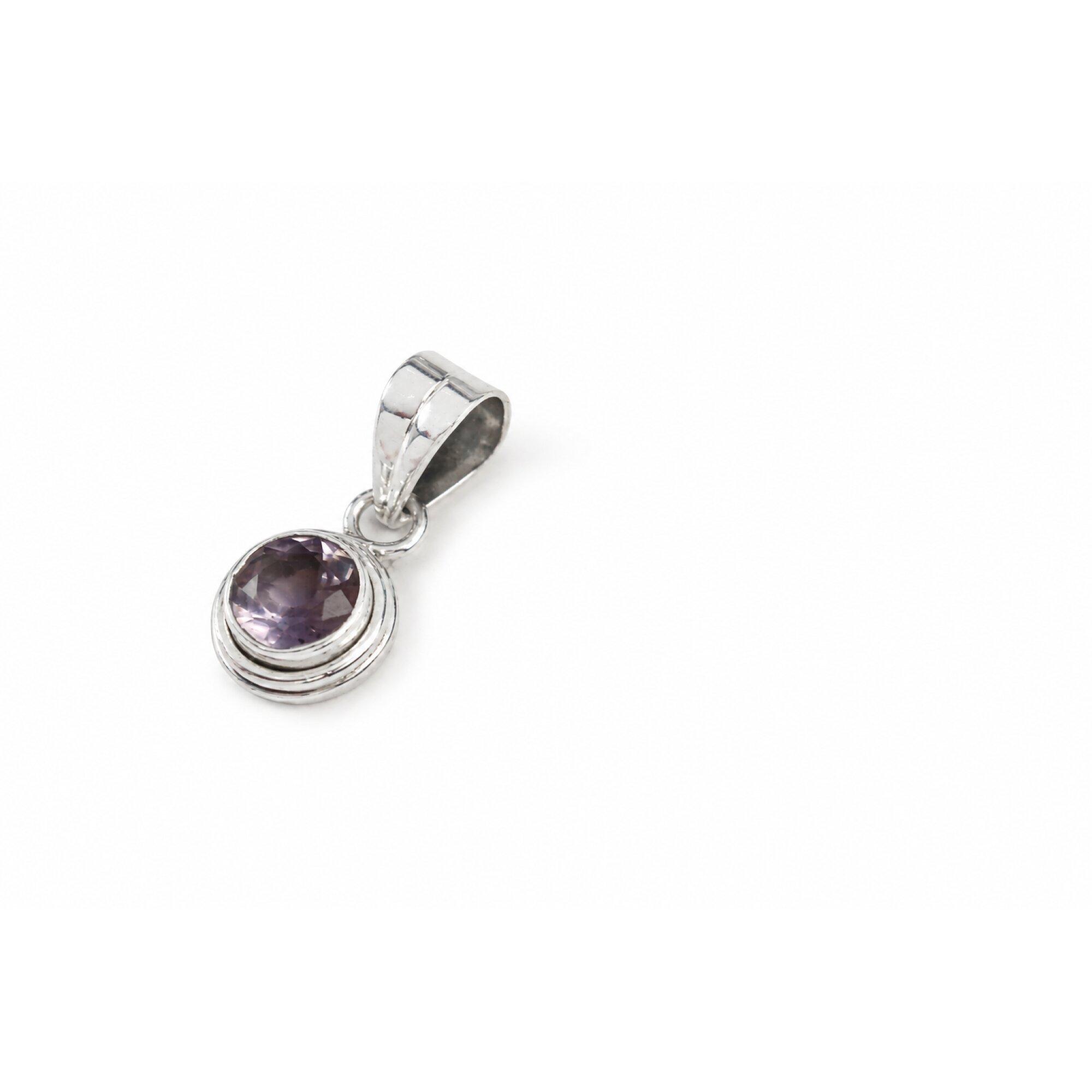 purple Natural amethyst round 925 Sterling Silver Pendant 29 mm – photo 7