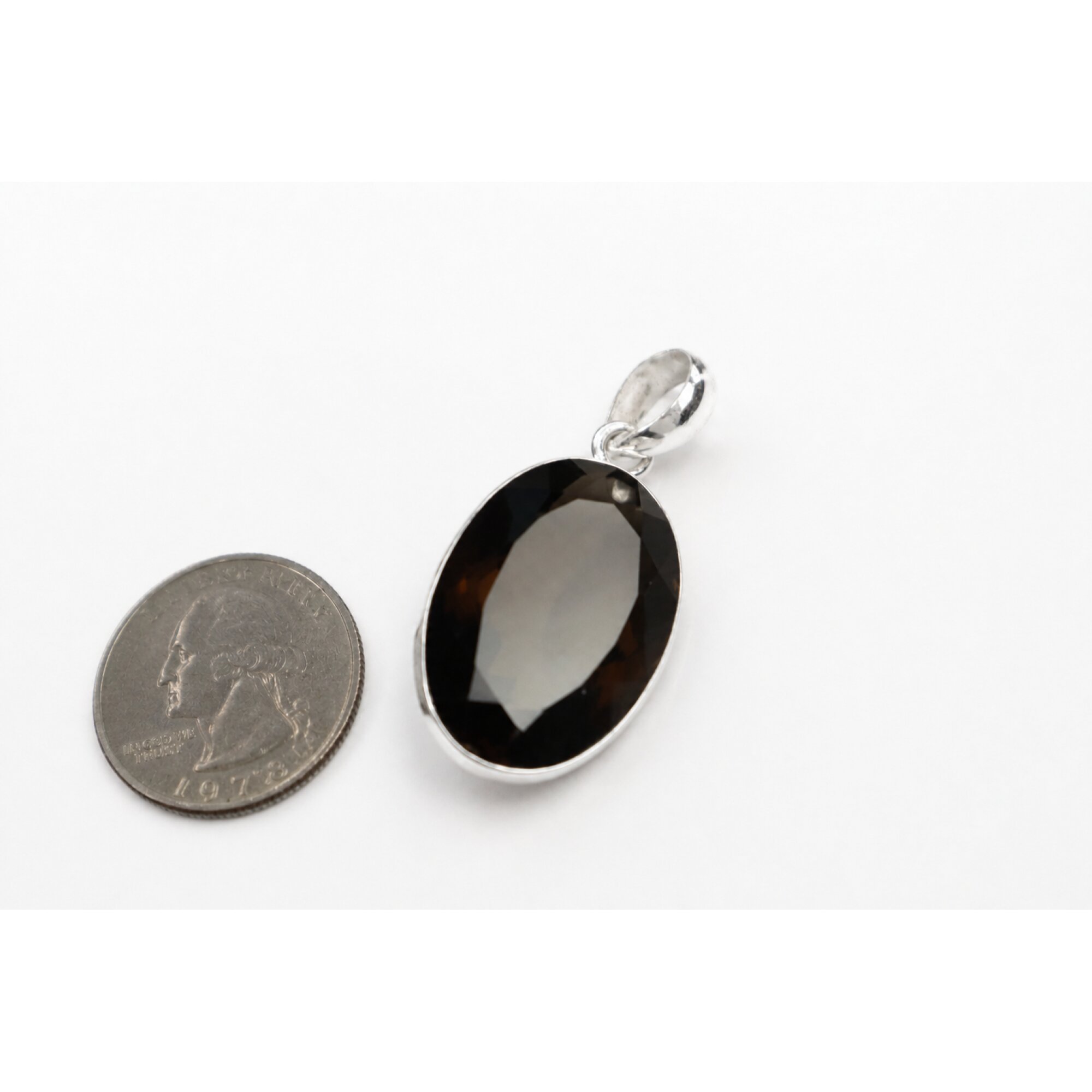 Clear purple Natural smokey quartz oval 925 Sterling Silver Pendant 43 mm – photo 8
