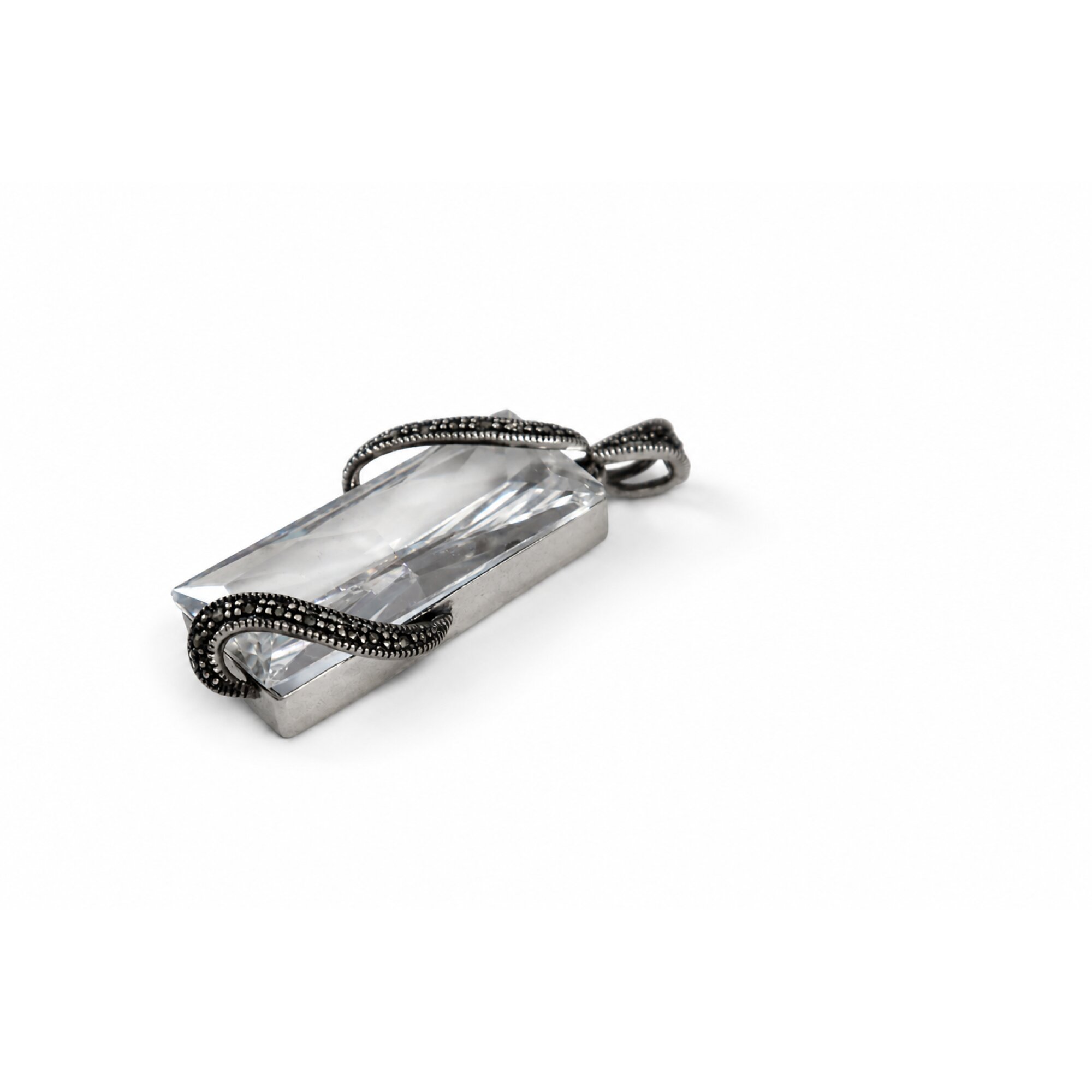 Crystal Clear white Rock Crystal Rectangle 925 Sterling Silver Pendant 50 mm – photo 2