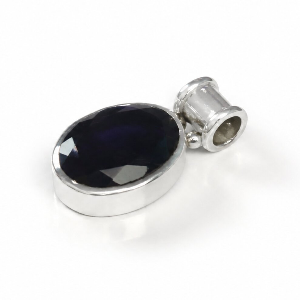 Clear dark purple Natural amethyst oval 925 Sterling Silver Pendant 30 mm