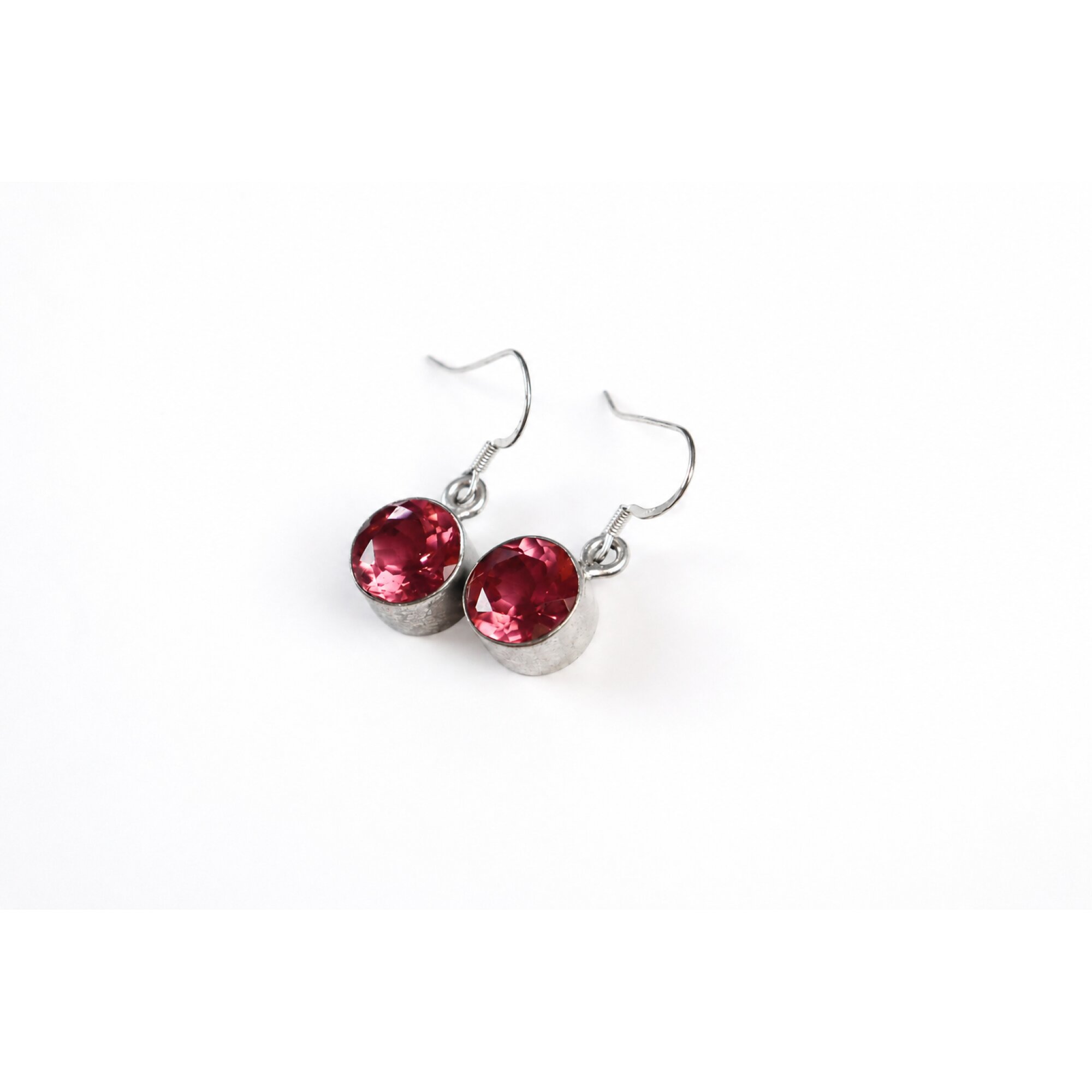 Clear red Garnet round faceted 925 Sterling Silver Earrings 28 mm – photo 6