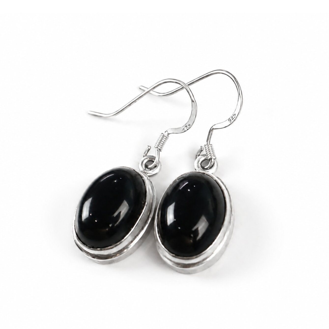 black onyx oval 925 Sterling Silver Earrings 34 mm