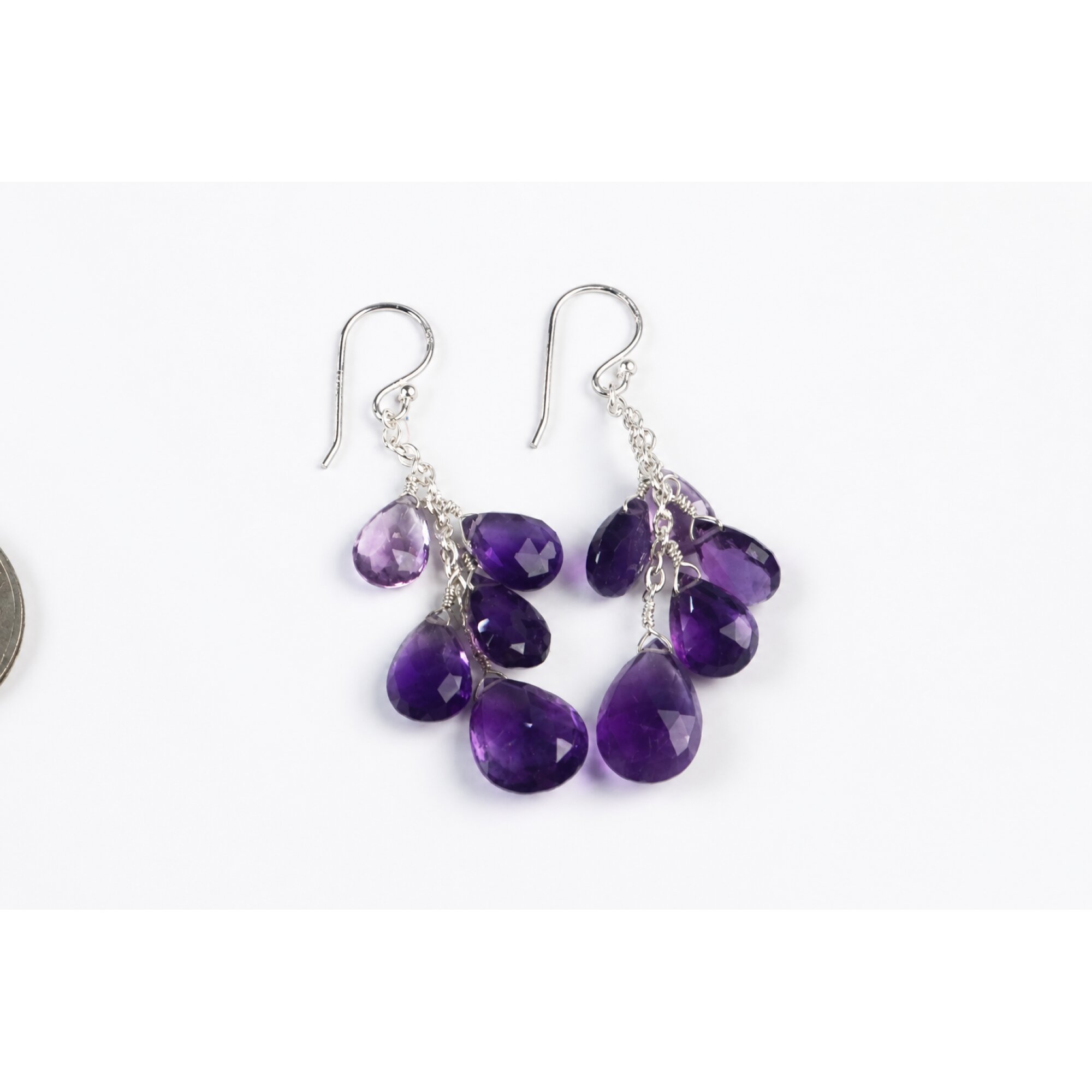 Clear purple Amethyst faceted pear 925 Sterling Silver Earrings 62 mm – photo 8