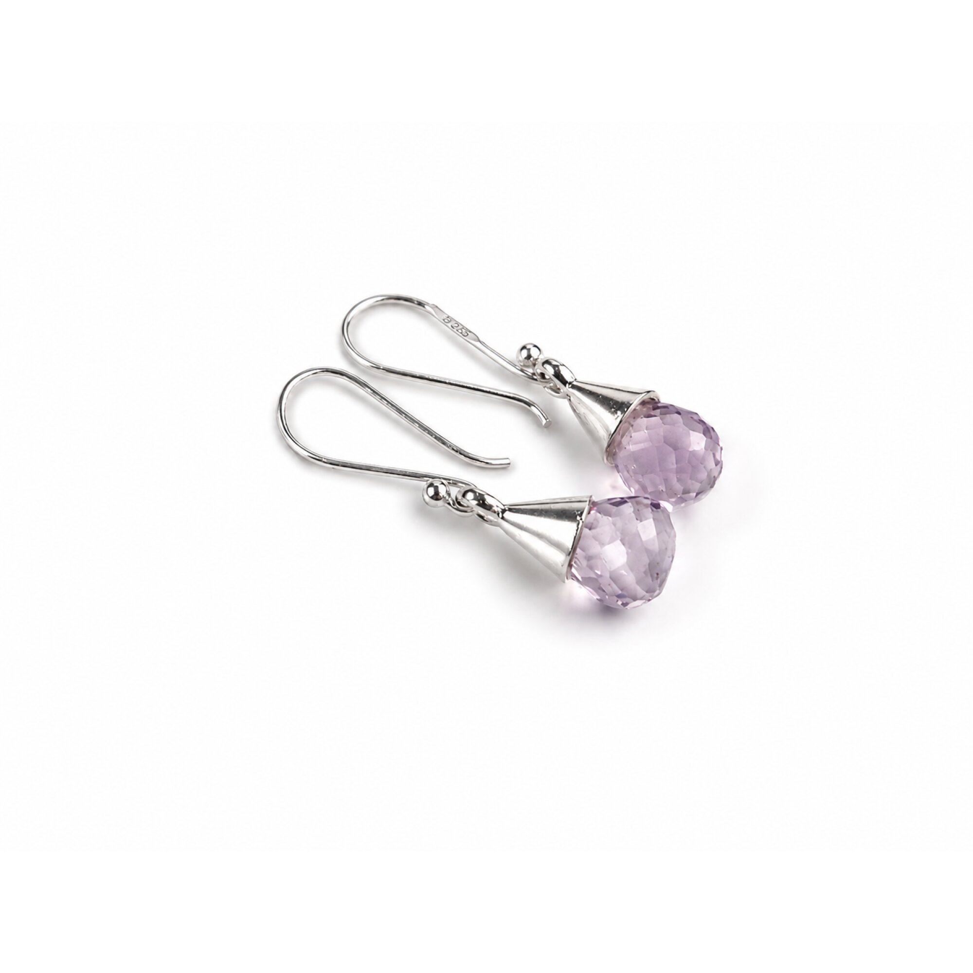 Clear purple Amethyst faceted pear 925 Sterling Silver Earrings 34 mm – photo 5
