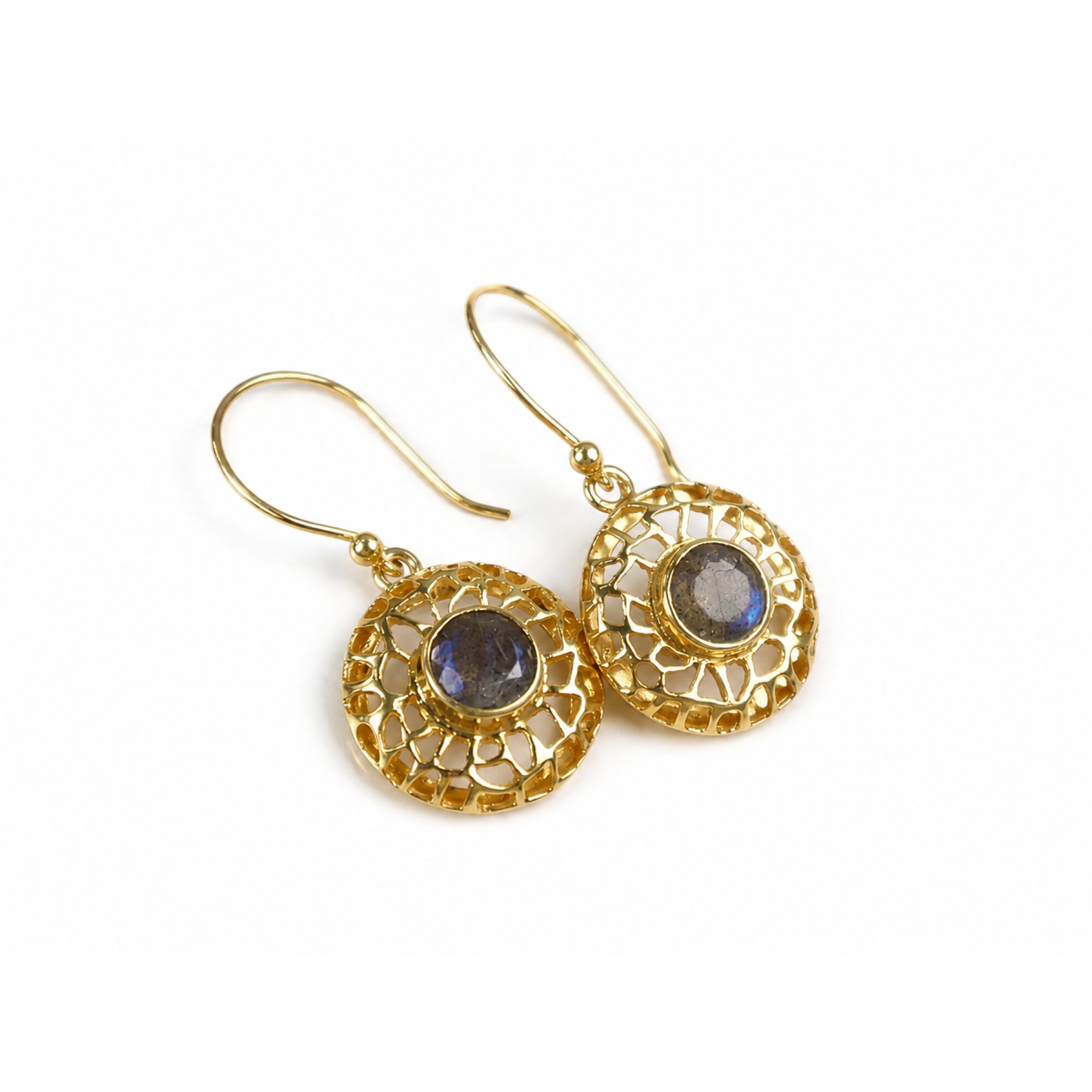 Clear purple labradorite round 18k Gold Plated On Sterling Silver Earrings 37 mm – photo 4