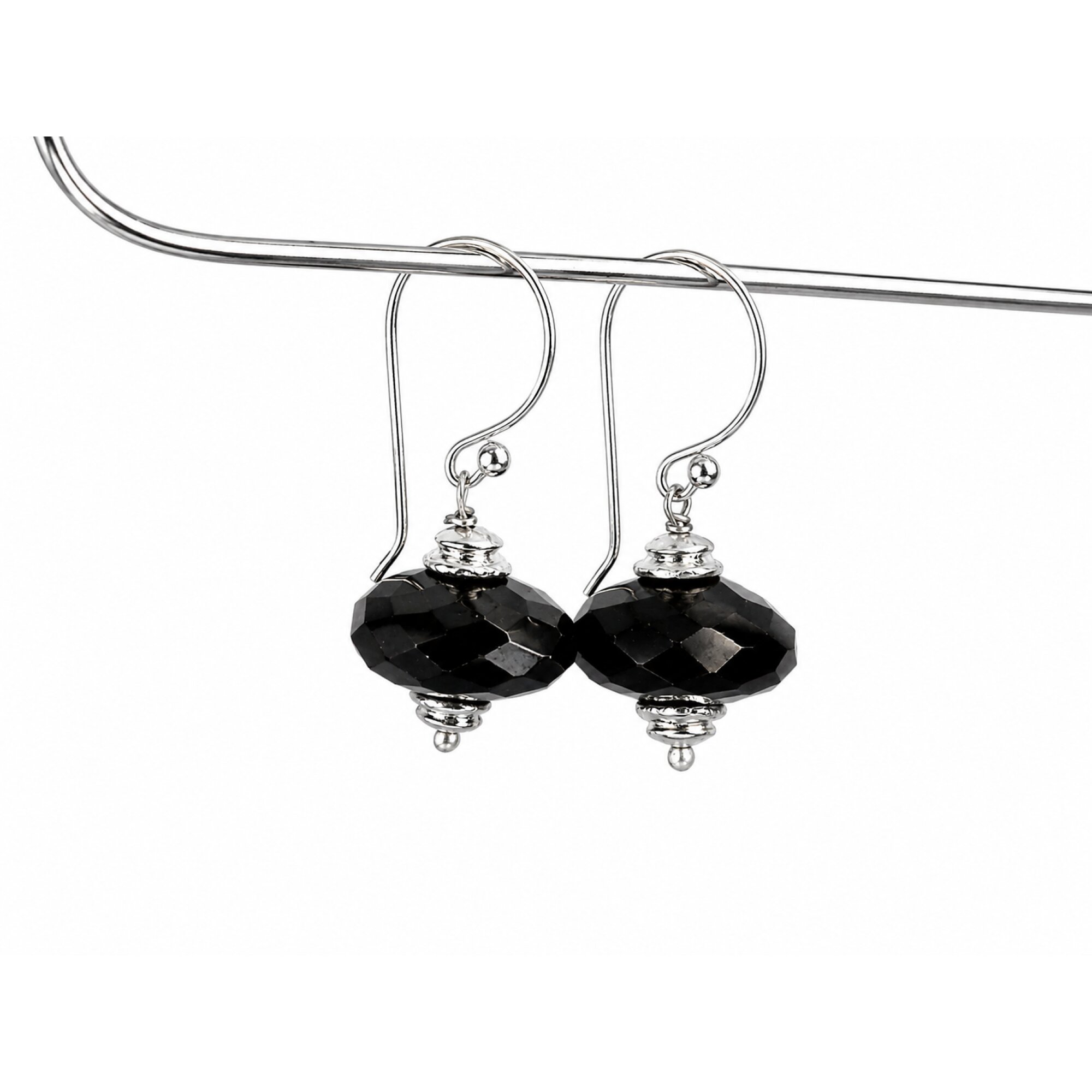 Clear black spinel Faceted Rondelle 925 Sterling Silver Earrings 30 mm – photo 2