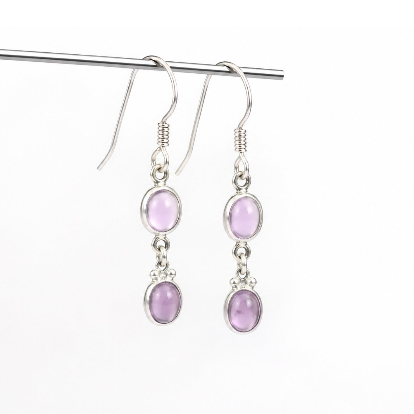 Clear purple Natural amethyst round 925 Sterling Silver Earrings 42 mm – photo 5