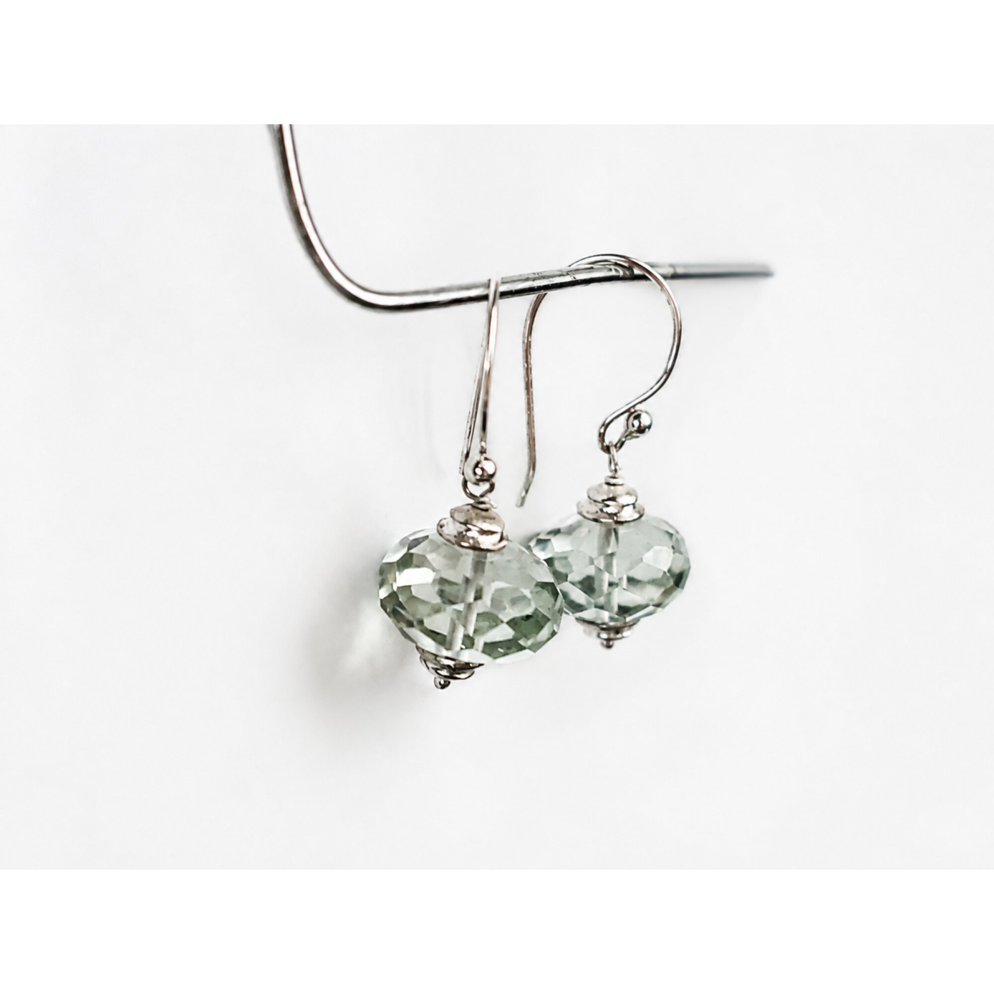 Clear green Natural amethyst Flattened Round 925 Sterling Silver Earrings 32 mm – photo 2