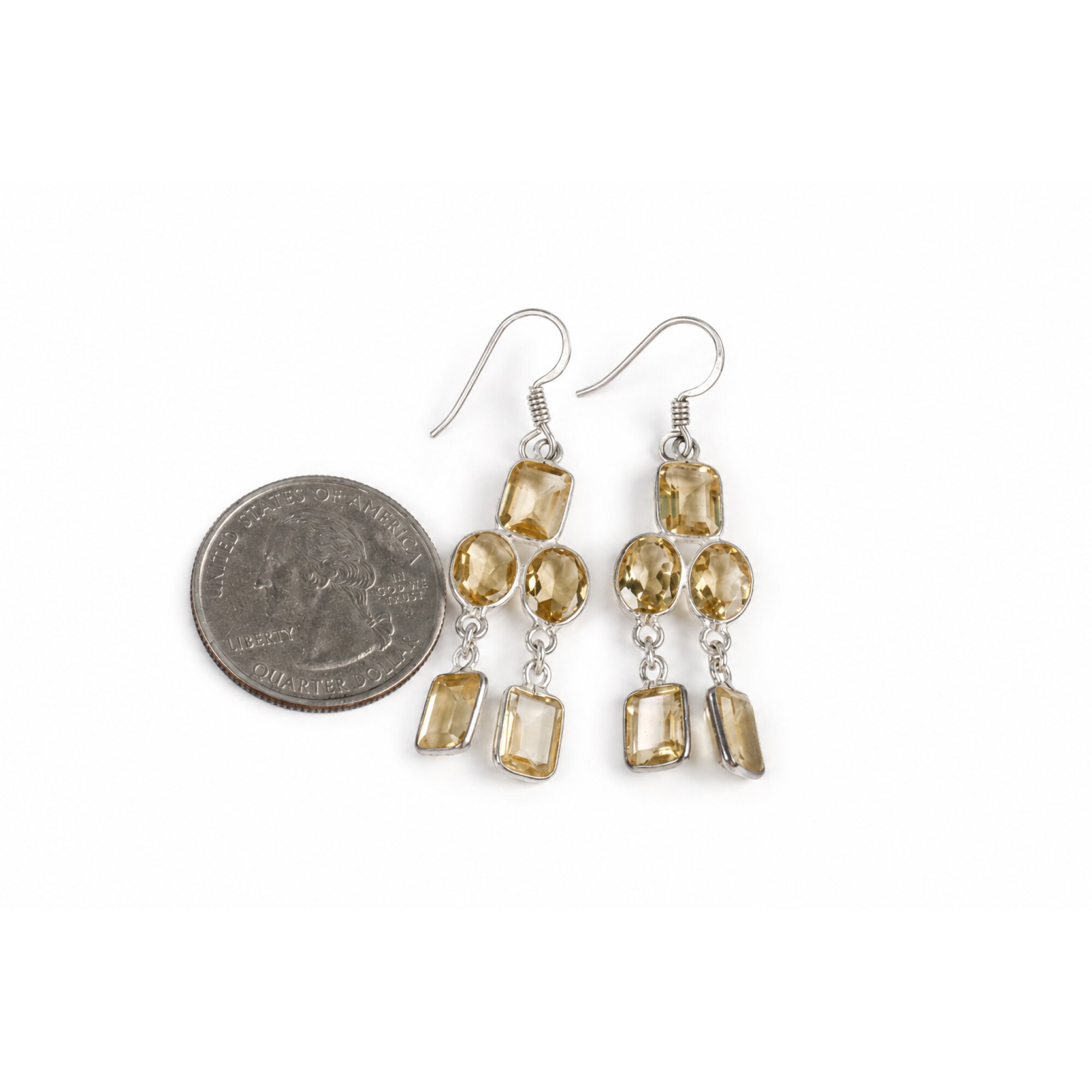 Clear yellow Natural citrine rectangle/oval 925 Sterling Silver Earrings 51 mm – photo 4