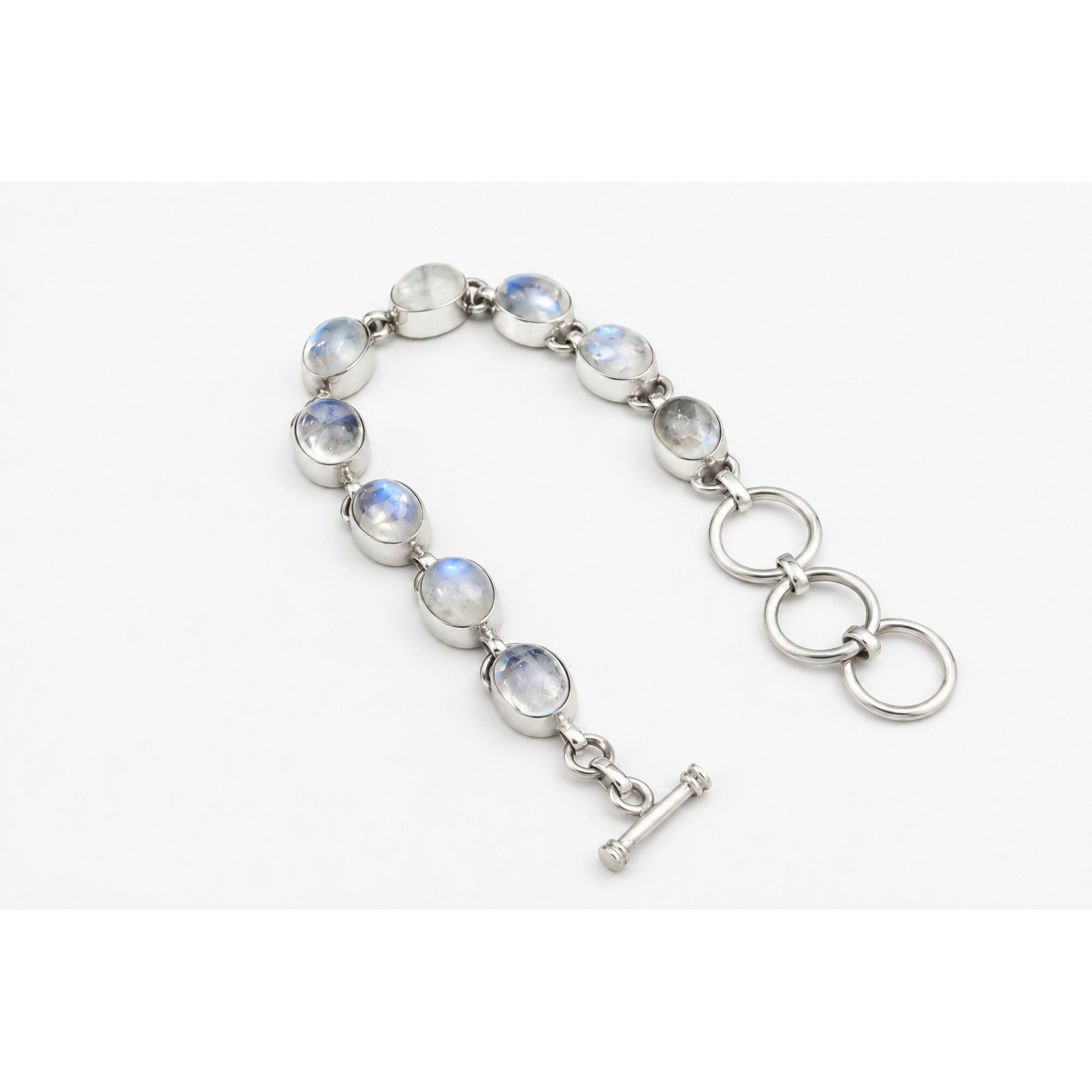 Clear blue white moonstone oval 925 Sterling Silver Bracelet 165 mm – photo 2