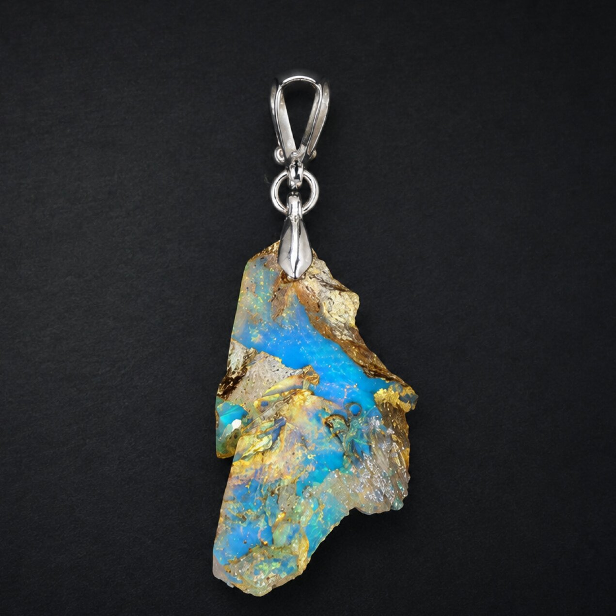 Clear sky blue Natural Dominican Amber slice 925 Sterling Silver Pendant 39 mm