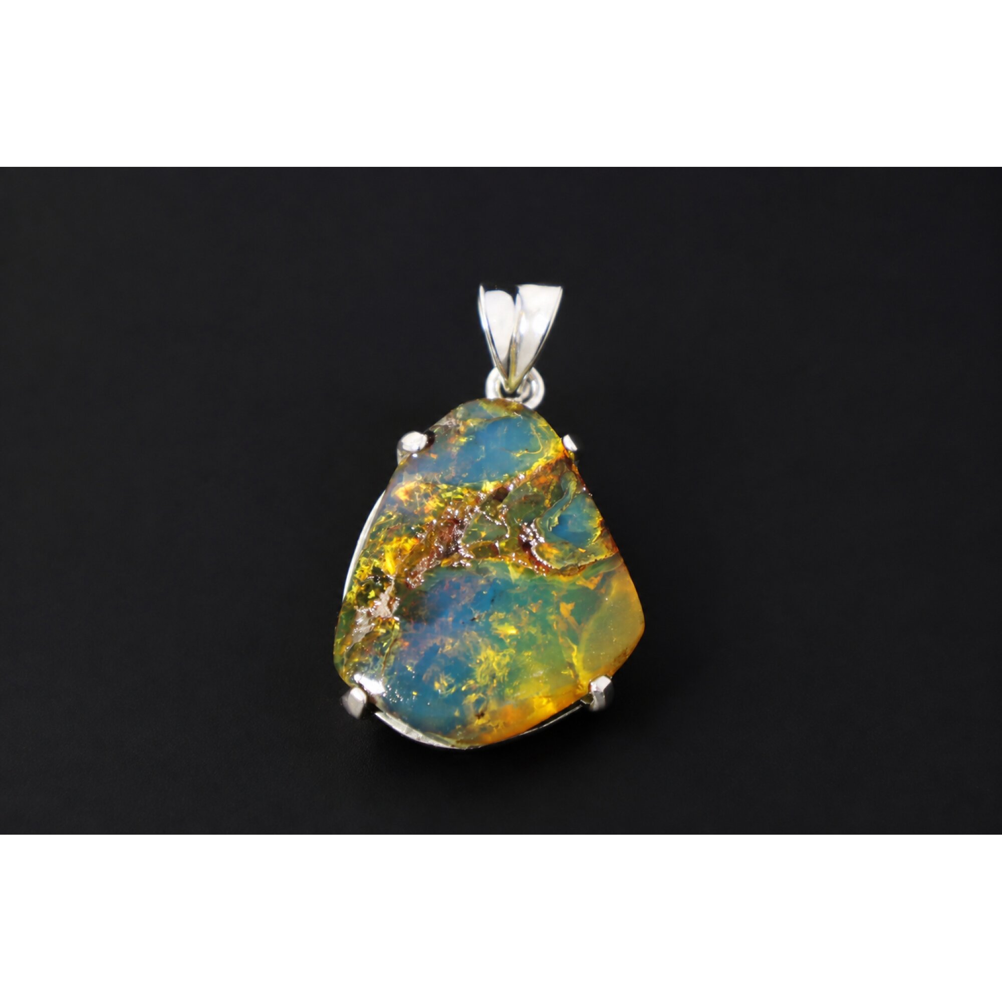 Clear orange blue Natural Dominican Amber round 925 Sterling Pendant 40 mm – photo 5