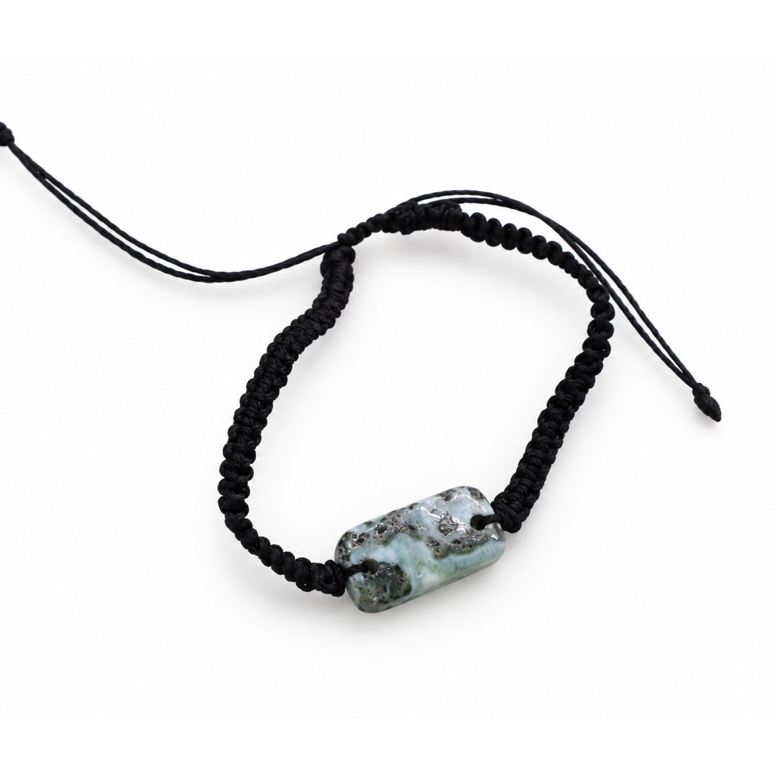Artisan crafted red blue Dominican Larimar macrame bracelet 24mm