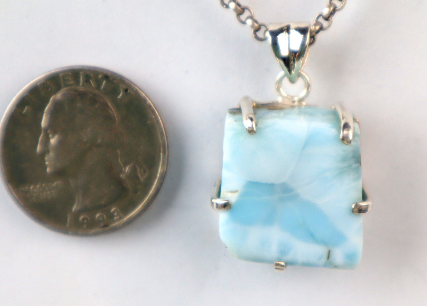 Sky Blue Larimar slice 925 Sterling Silver Pendant 34mm – photo 5