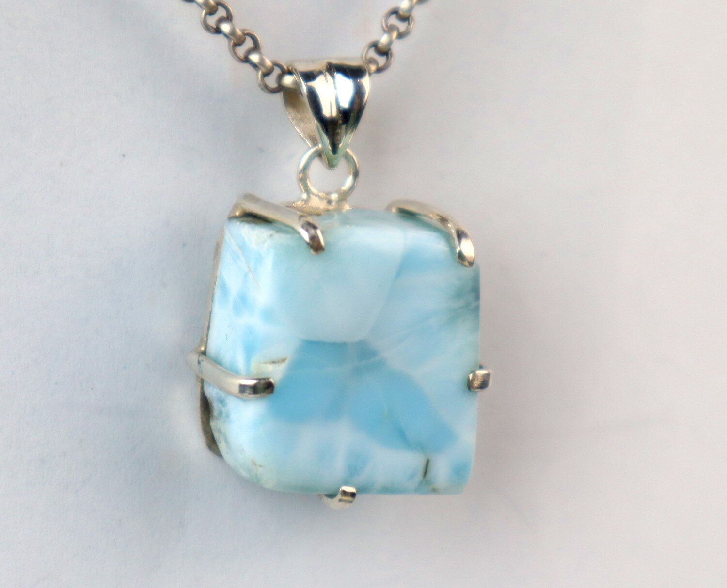 Sky Blue Larimar slice 925 Sterling Silver Pendant 34mm – photo 7