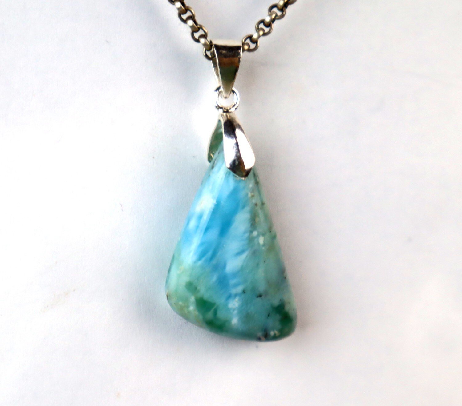 Impressive Natural Ocean Blue Larimar .925 Sterling Silver Pendant 46mm – photo 4