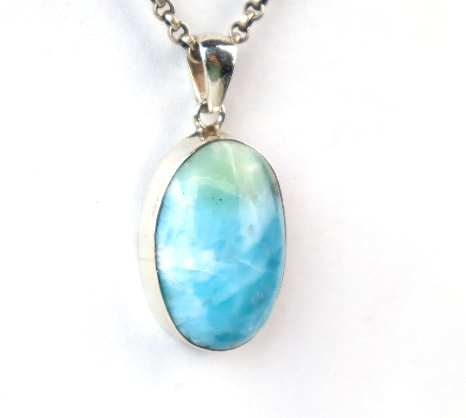 Deep Blue Larimar 925 Sterling Silver Oval Pendant 35mm – photo 4