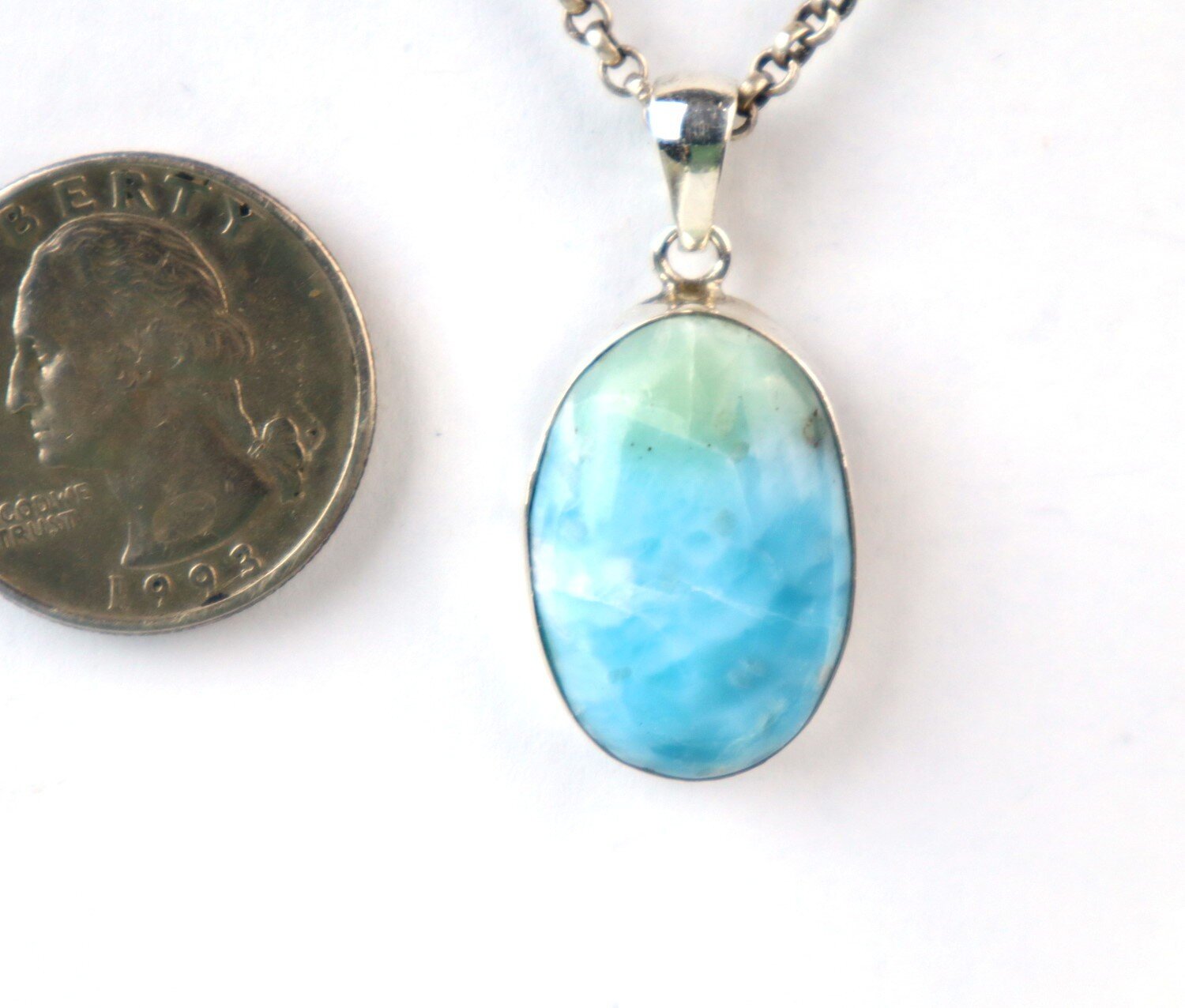 Deep Blue Larimar 925 Sterling Silver Oval Pendant 35mm – photo 5