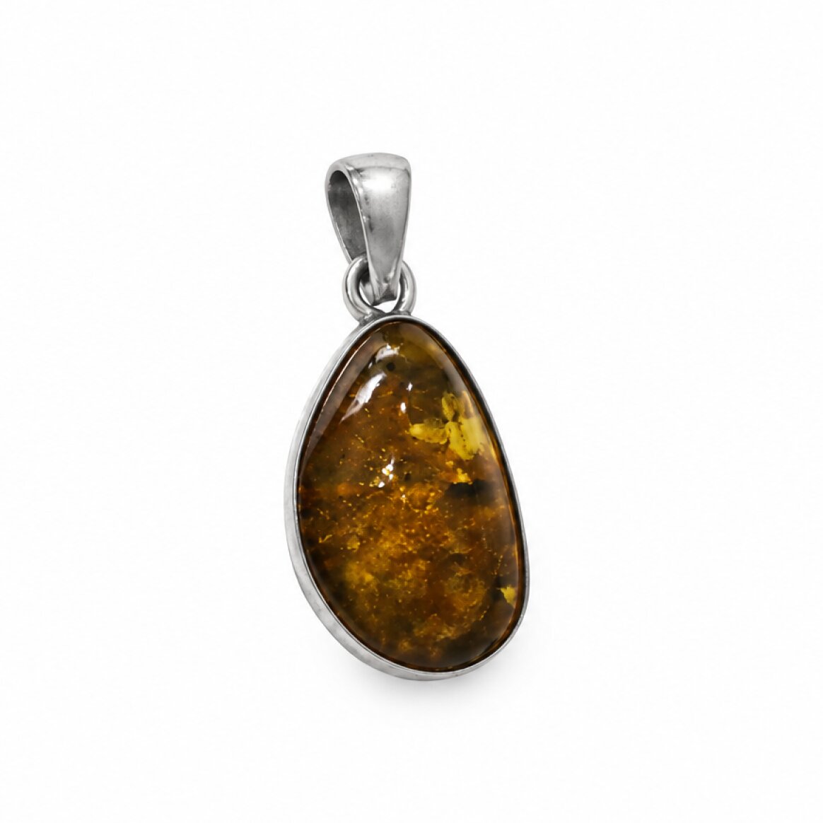 Handmade dark yellow Dominican amber sterling silver pendant 27mm