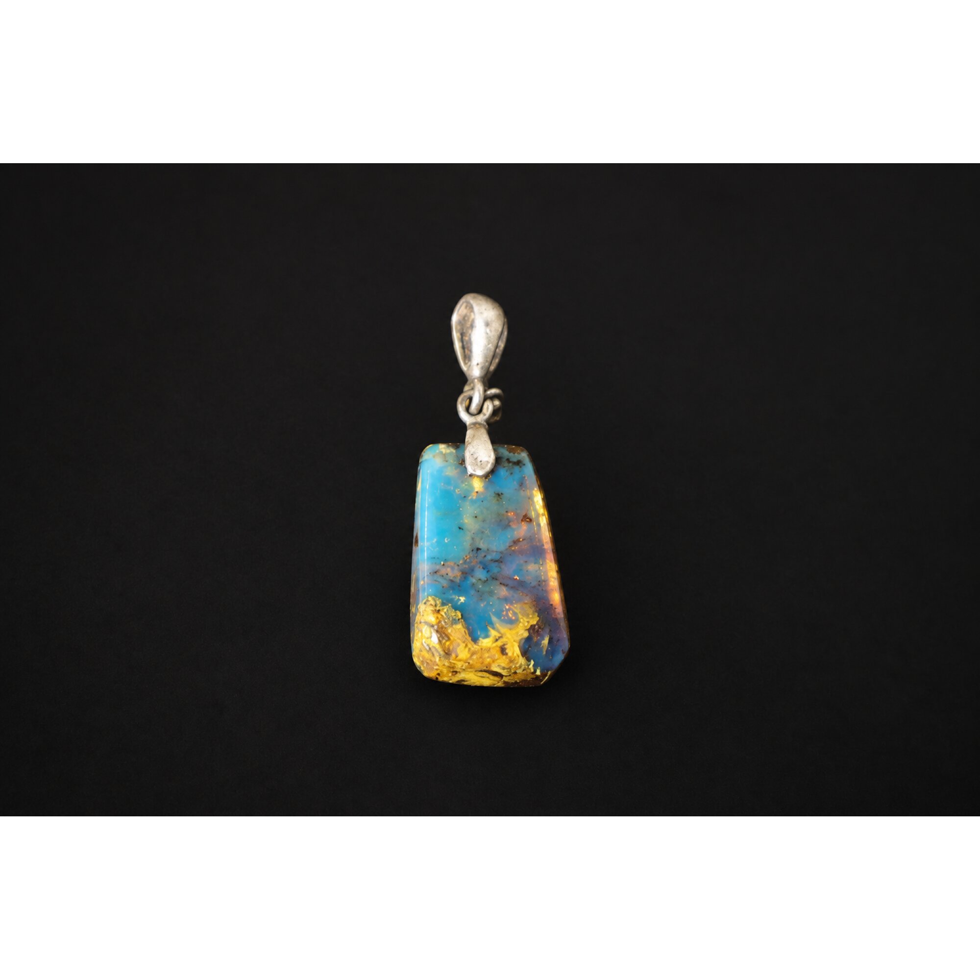 Hand finished royal blue Dominican amber sterling silver pendant 24mm – photo 7