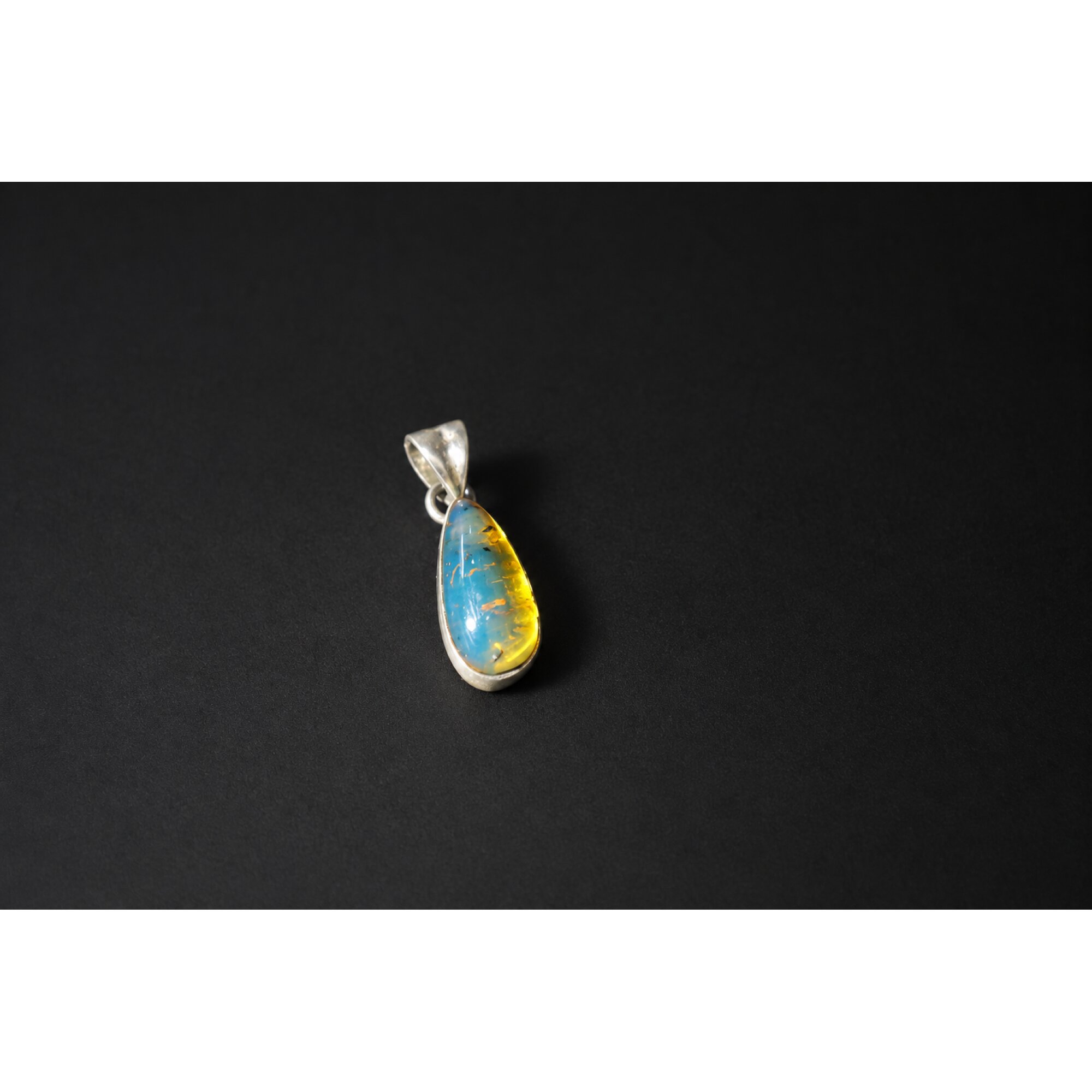Handcrafted sky blue Dominican amber sterling silver pendant 27.5mm – photo 5
